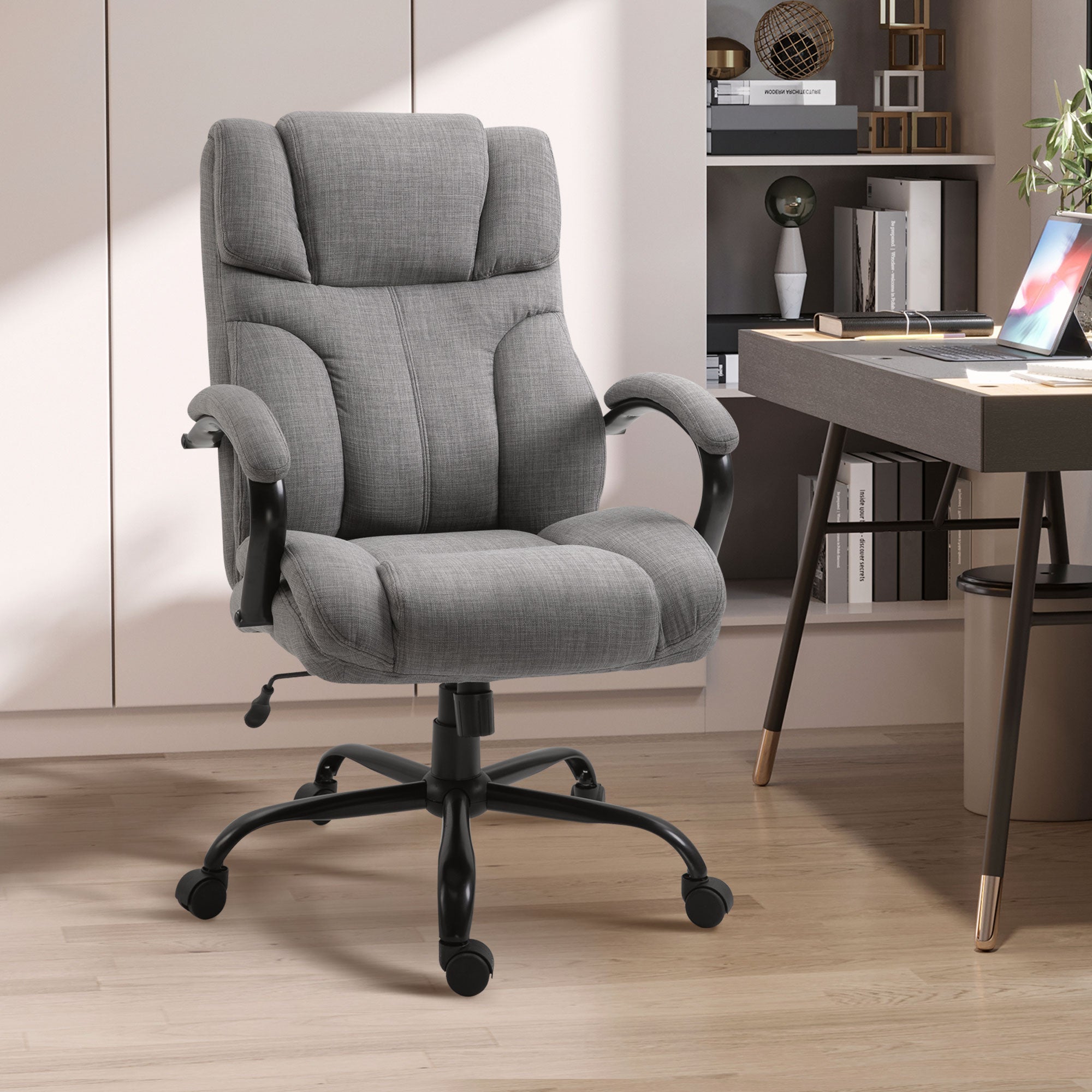 500lbs Big and Tall Office Chair with Wide Seat, Ergonomic Executive Computer Chair with Adjustable Height, Swivel Wheels and Linen Finish, Light Grey