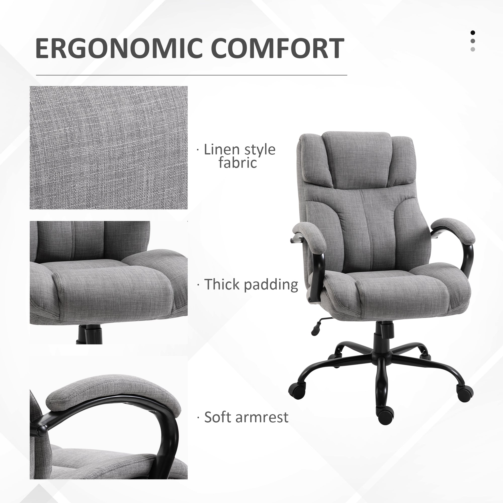 500lbs Big and Tall Office Chair with Wide Seat, Ergonomic Executive Computer Chair with Adjustable Height, Swivel Wheels and Linen Finish, Light Grey