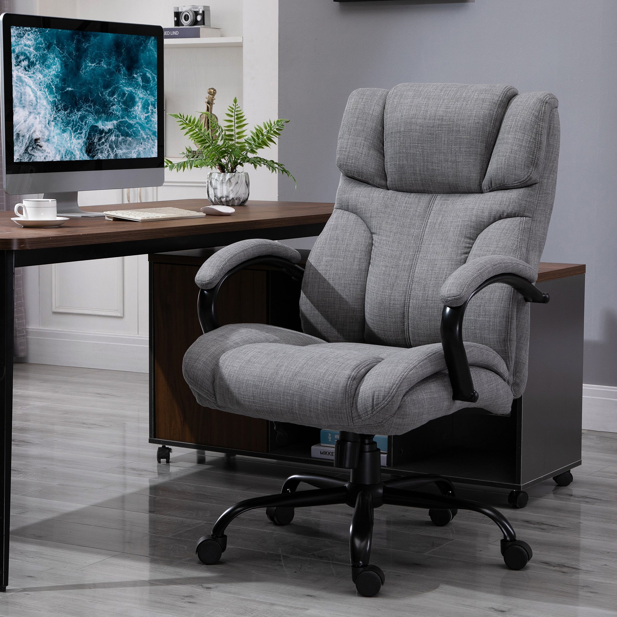 500lbs Big and Tall Office Chair with Wide Seat, Ergonomic Executive Computer Chair with Adjustable Height, Swivel Wheels and Linen Finish, Light Grey