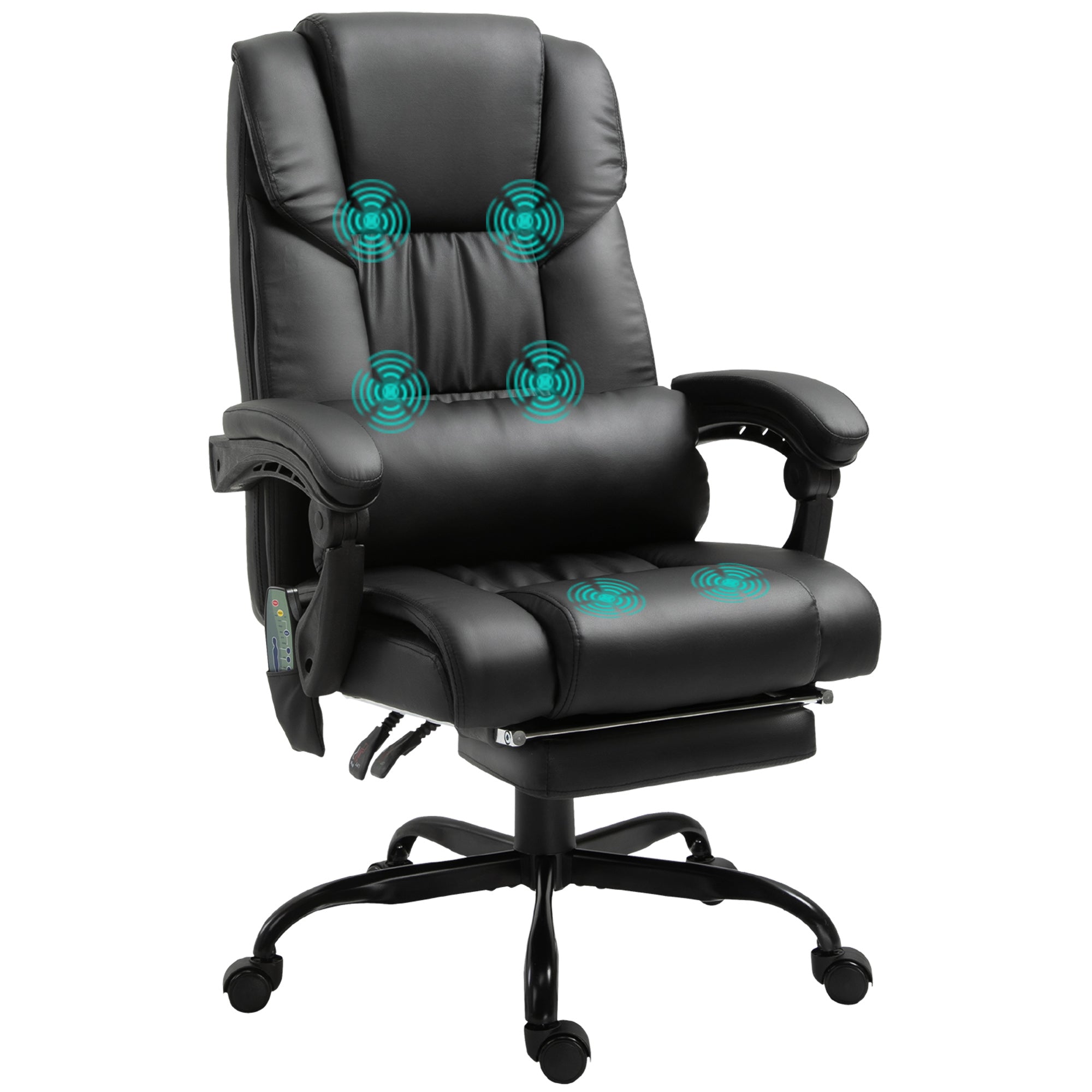 High Back Massage Office Chair with 6 Vibration Points, PU Leather Reclining Computer Chair, Ergonomic Desk Chair Black