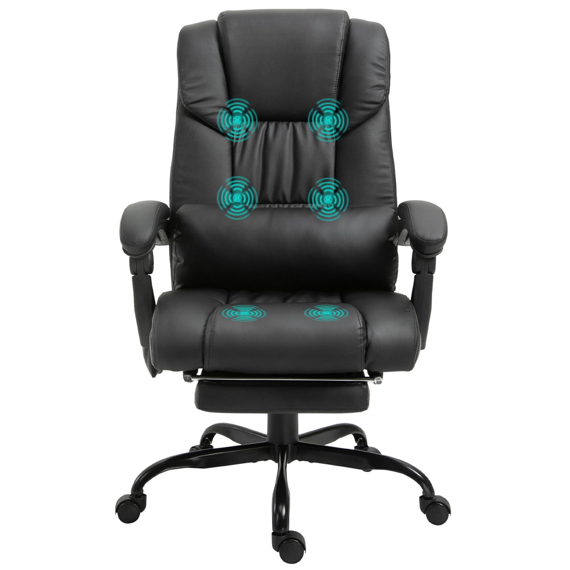 High Back Massage Office Chair with 6 Vibration Points, PU Leather Reclining Computer Chair, Ergonomic Desk Chair Black