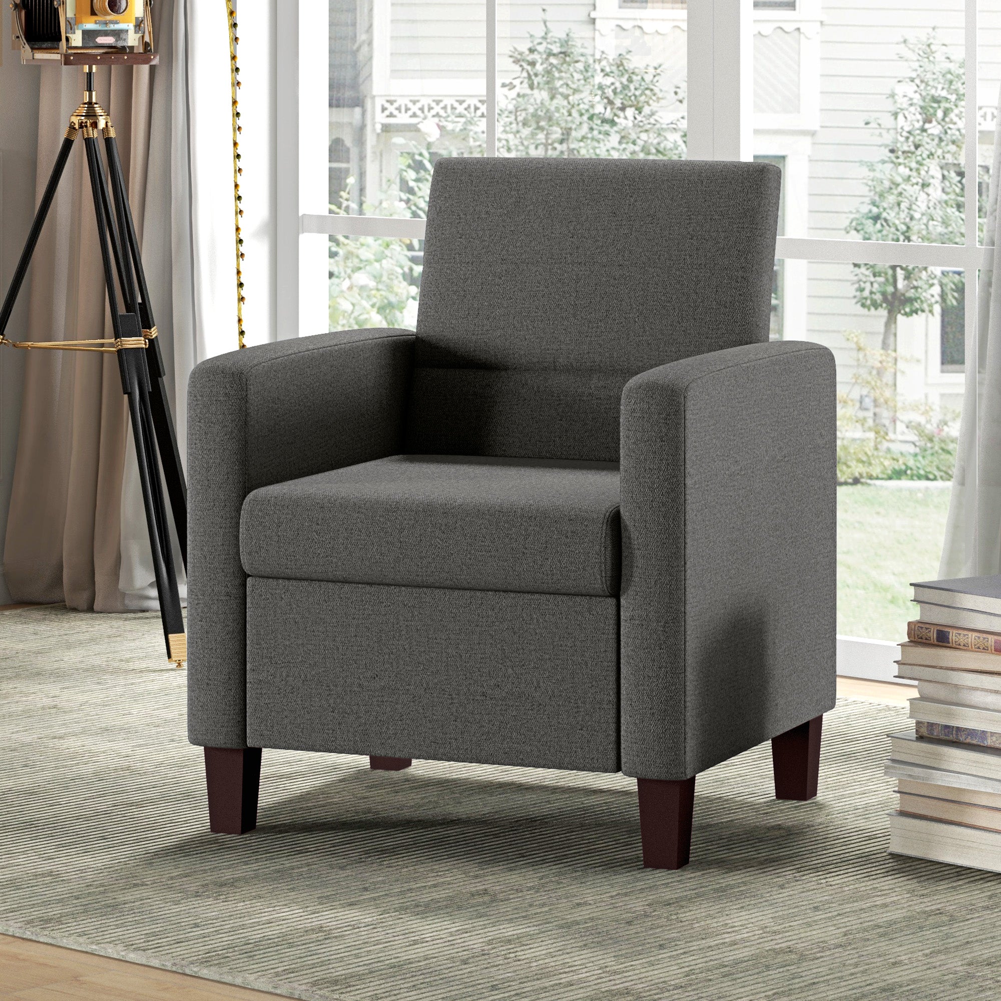 HOMCOM Modern Armchair, Fabric Accent Chair with Seat Cushion and Non-Slip Pads for Living Room, Bedroom, Dark Grey