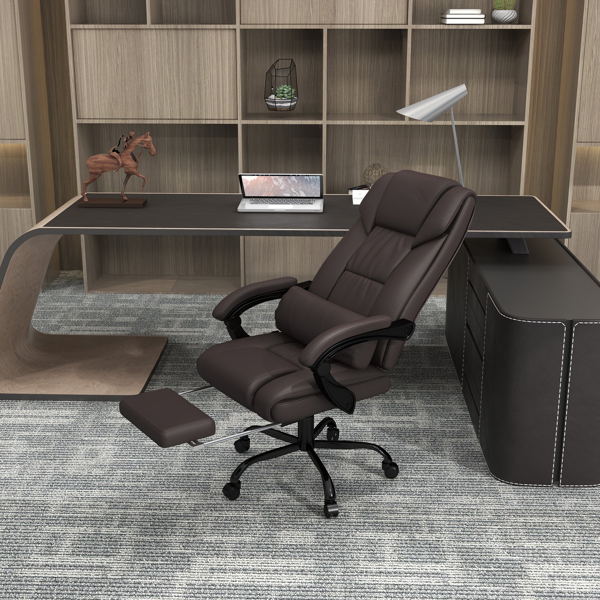 Vinsetto Massage Office Chair with 6 Vibration Points and Remote, Faux Leather Executive Office Chair, Reclining Computer Desk Chair with Adjustable Height, Footrest, Brown