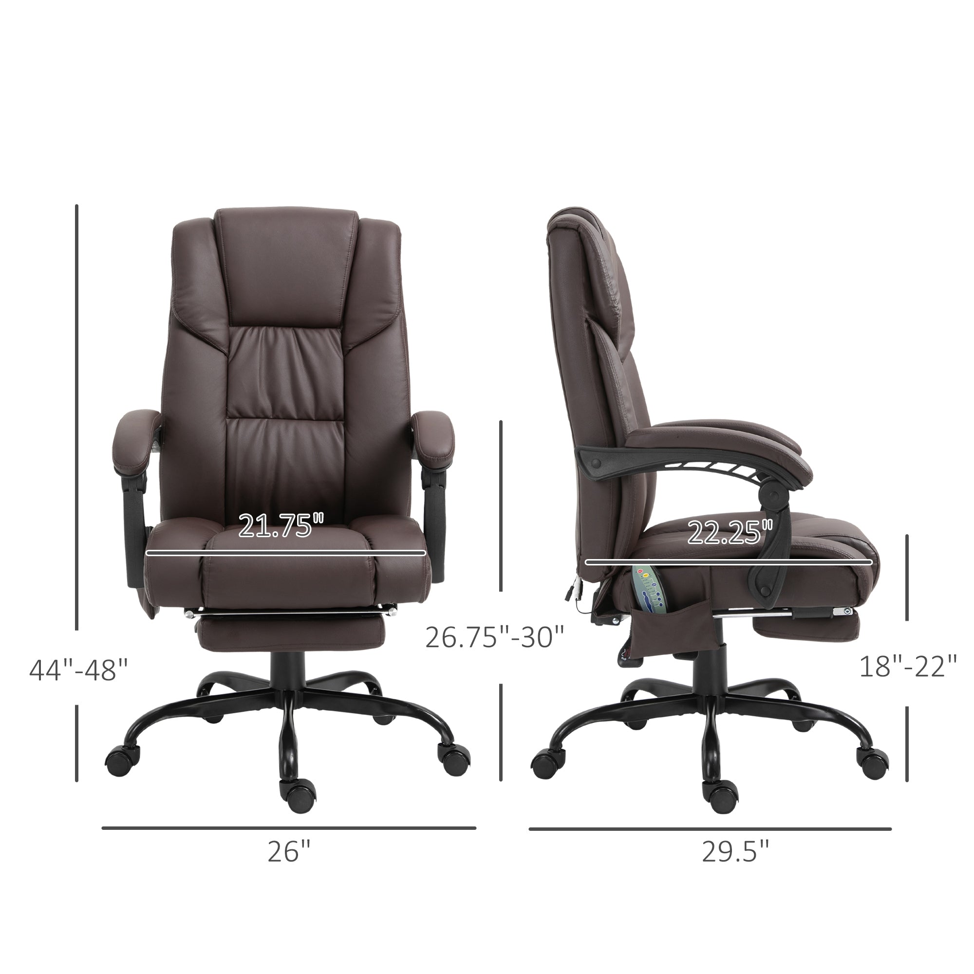 High Back Massage Office Chair with 6 Vibration Points, PU Leather Reclining Computer Chair, Ergonomic Desk Chair  Brown