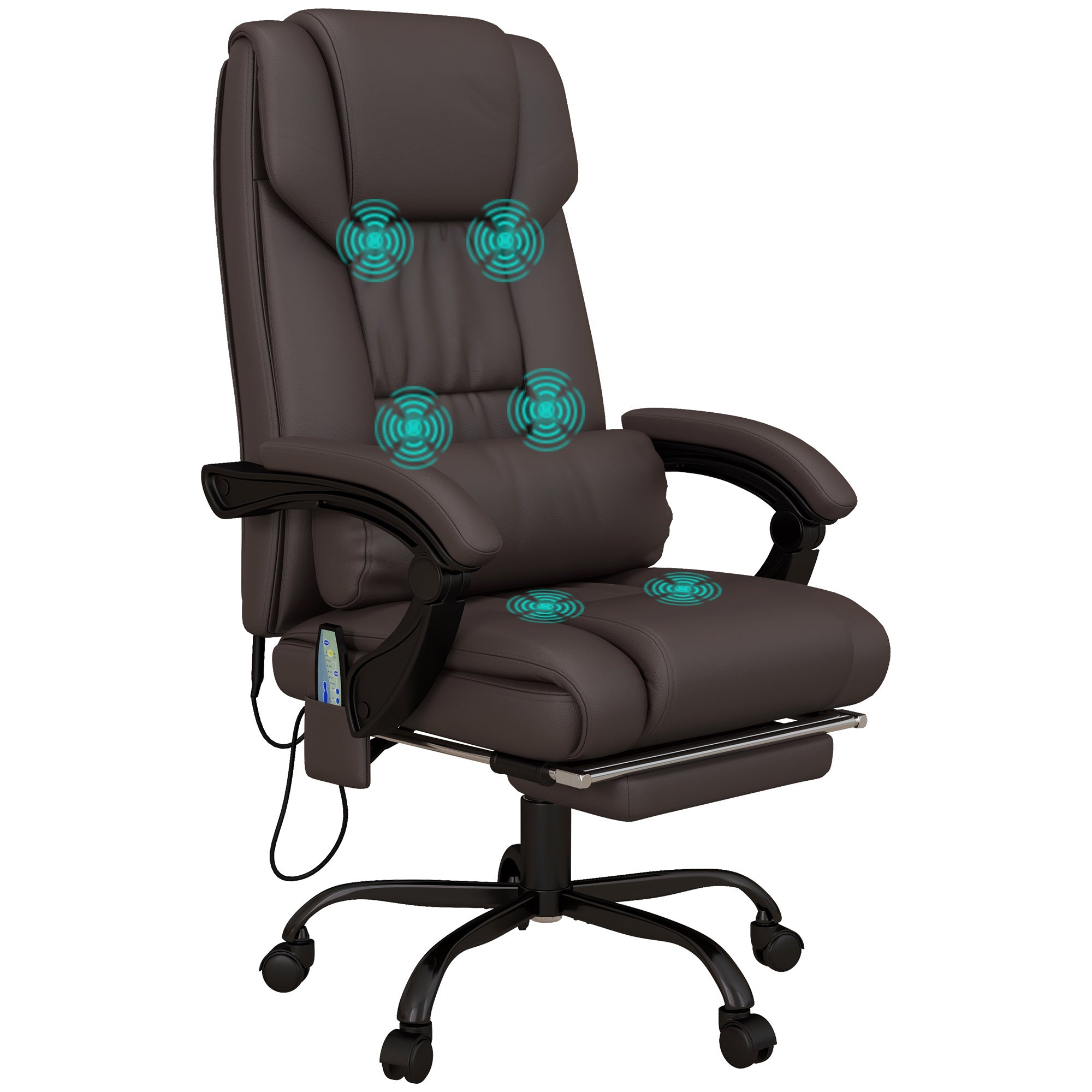 High Back Massage Office Chair with 6 Vibration Points, PU Leather Reclining Computer Chair, Ergonomic Desk Chair  Brown