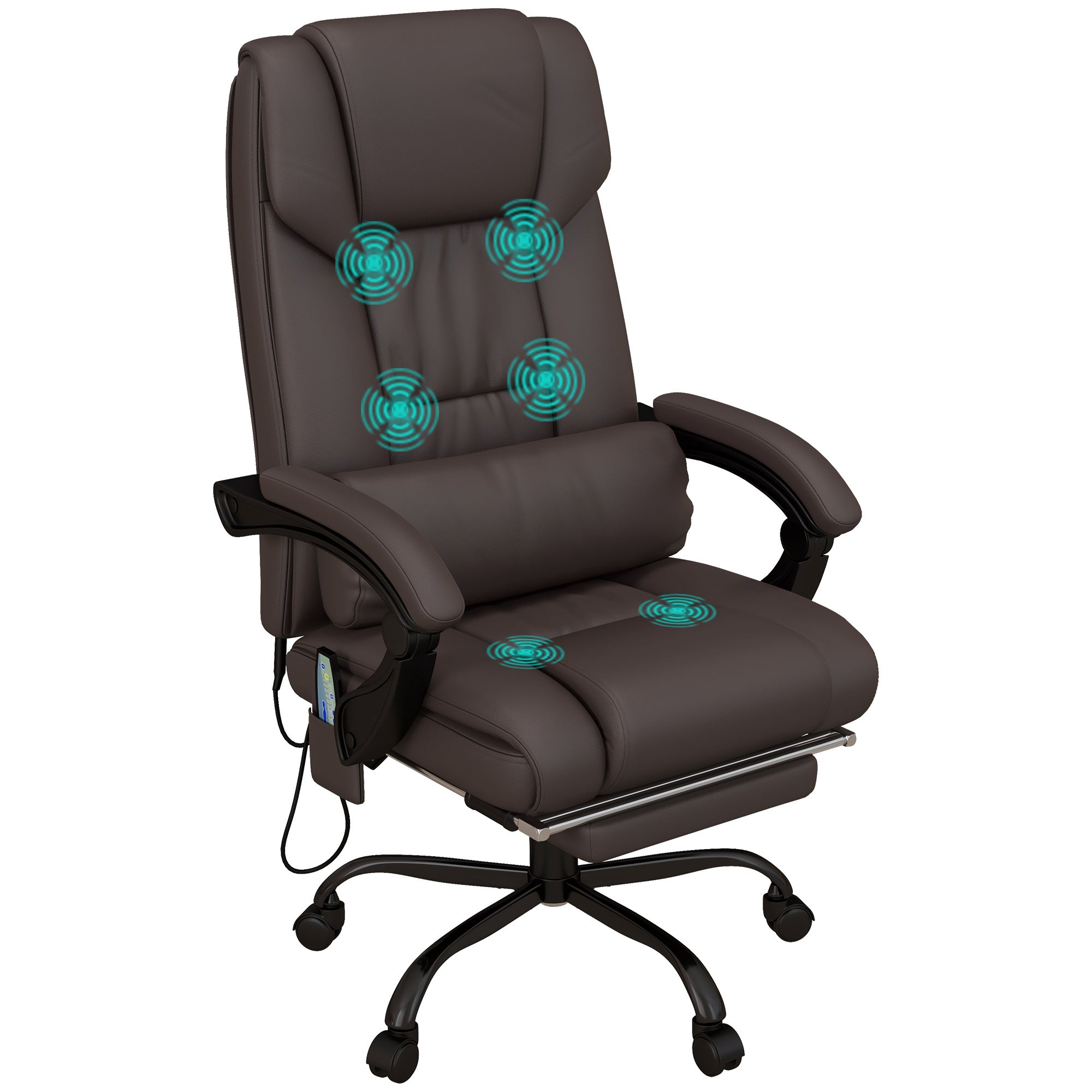 High Back Massage Office Chair with 6 Vibration Points, PU Leather Reclining Computer Chair, Ergonomic Desk Chair  Brown