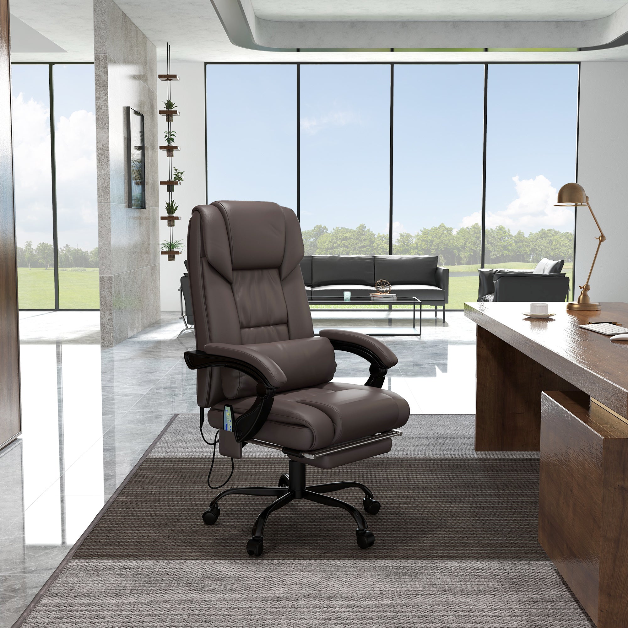 Vinsetto Massage Office Chair with 6 Vibration Points and Remote, Faux Leather Executive Office Chair, Reclining Computer Desk Chair with Adjustable Height, Footrest, Brown