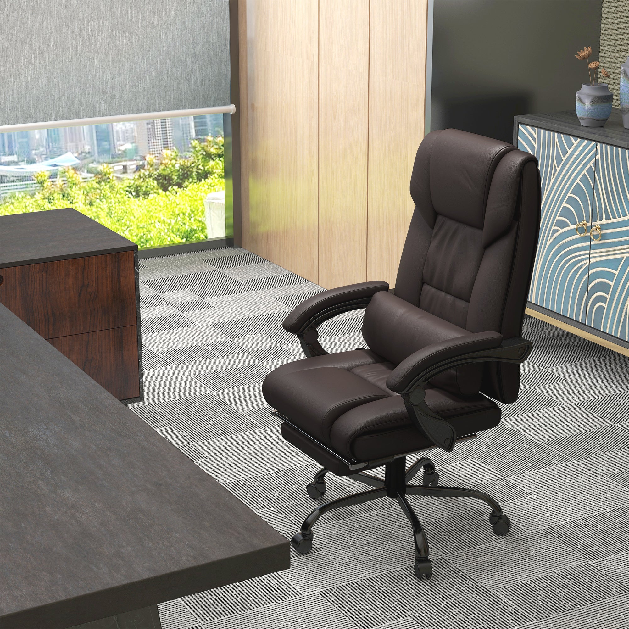 Vinsetto Massage Office Chair with 6 Vibration Points and Remote, Faux Leather Executive Office Chair, Reclining Computer Desk Chair with Adjustable Height, Footrest, Brown