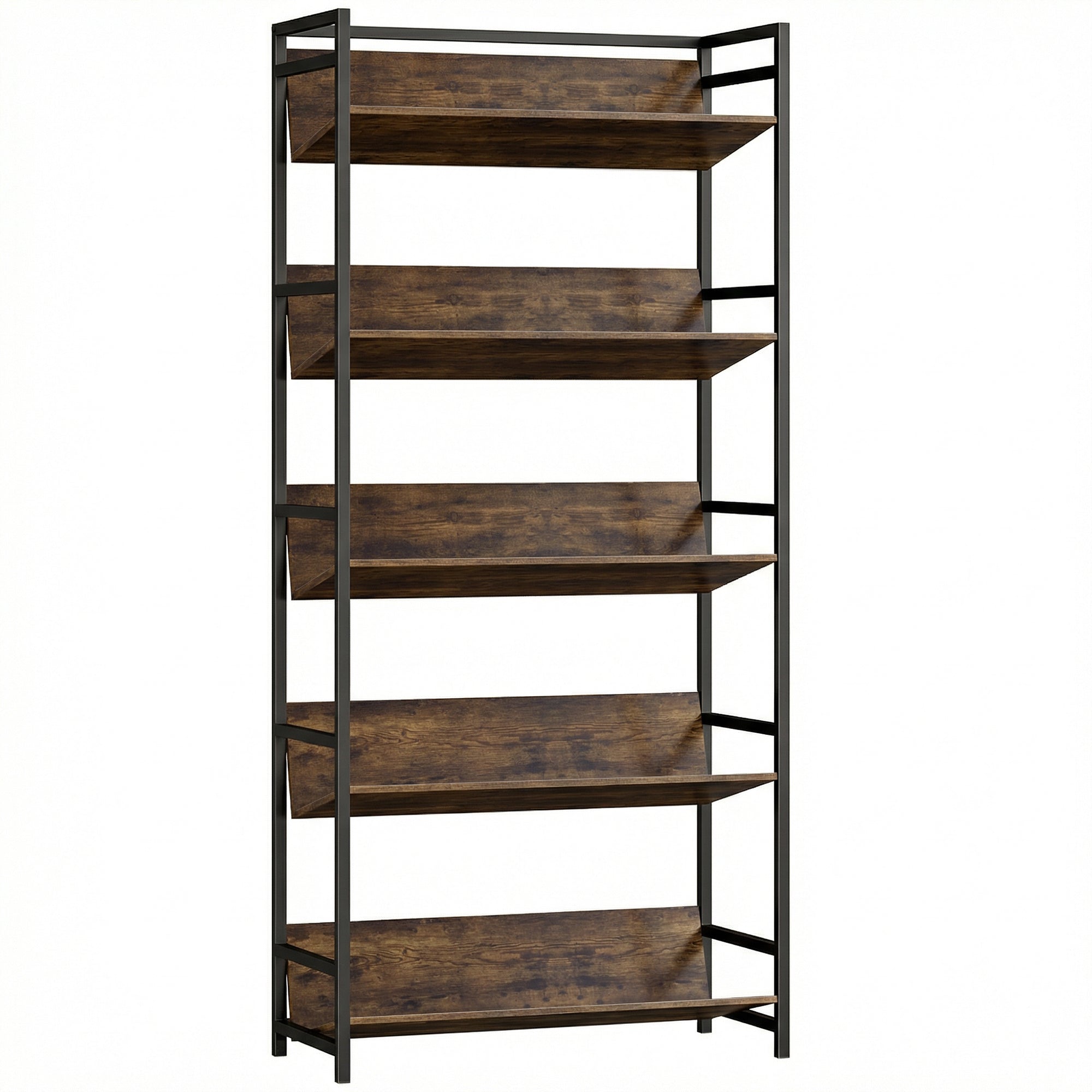 Room Divider Bookshelf, 5-Tier Bookcase, Storage Shelves with Metal Frame and Anti-Slip Design for Living Room, Bedroom, Home Office, Rustic Brown