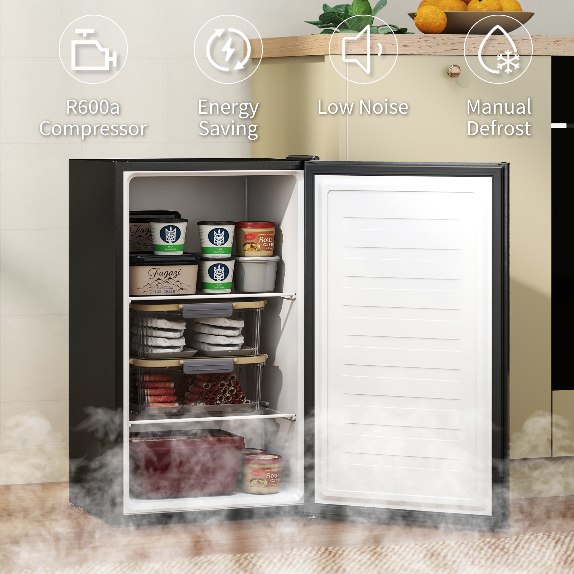Compact Upright Freezer, 2.1 Cubic Feet Mini Freezer with Reversible Door, Removable Shelf, Adjustable Temperature for Home Office, Apartment, Dormitory, Black