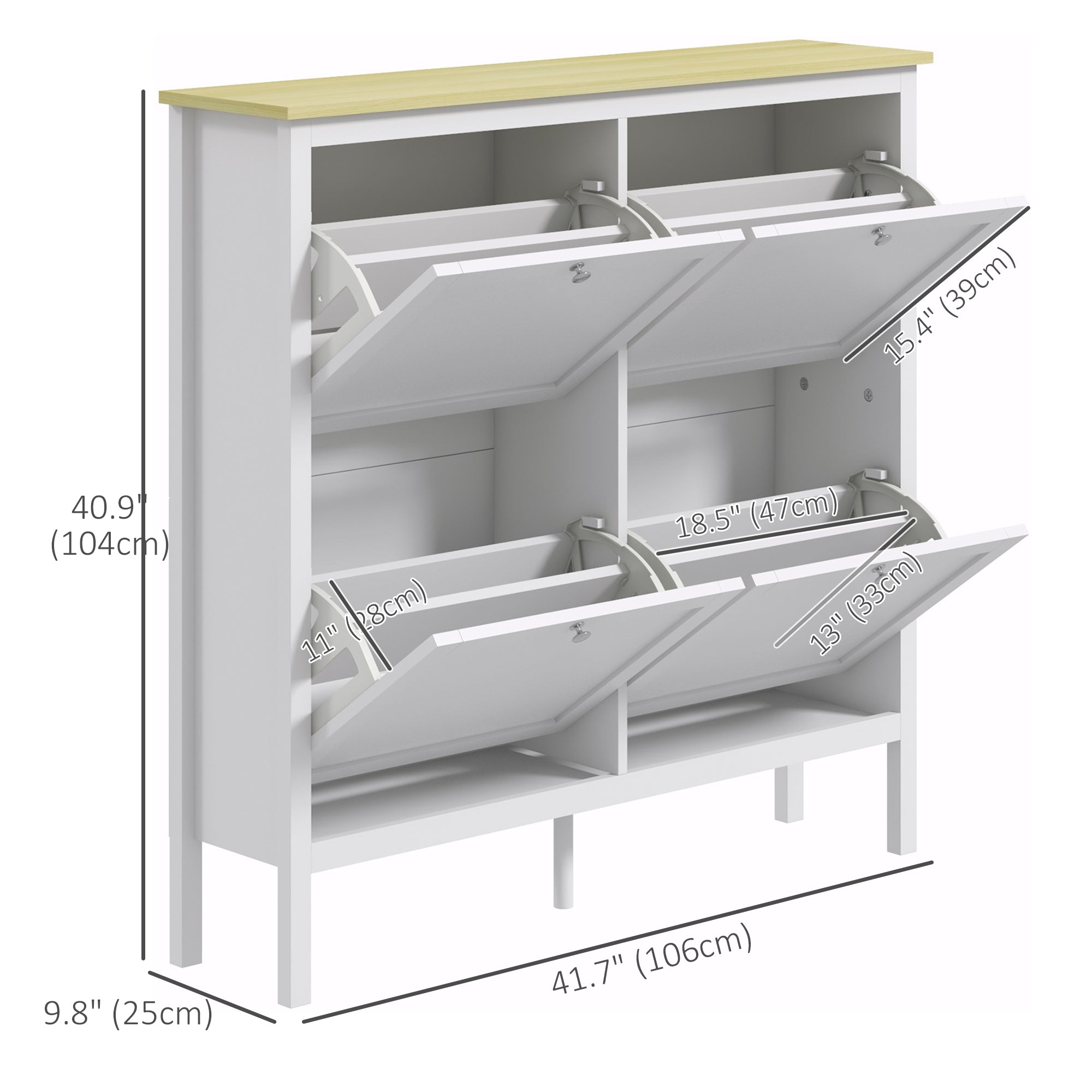 HOMCOM Narrow Shoe Cabinet with 4 Flip Drawers and Adjustable Shelves, Entryway Shoe Storage Unit for 20 Pairs of Shoes, White