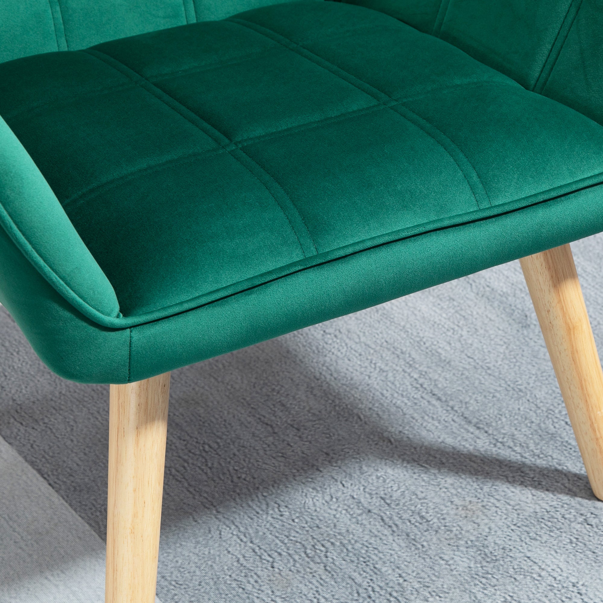 HOMCOM Armchair Accent Chair, Vanity Chair with Wide Arms, Slanted Back, Padding, Metal Frame, Wooden Legs, Home Bedroom Furniture Seating, Green