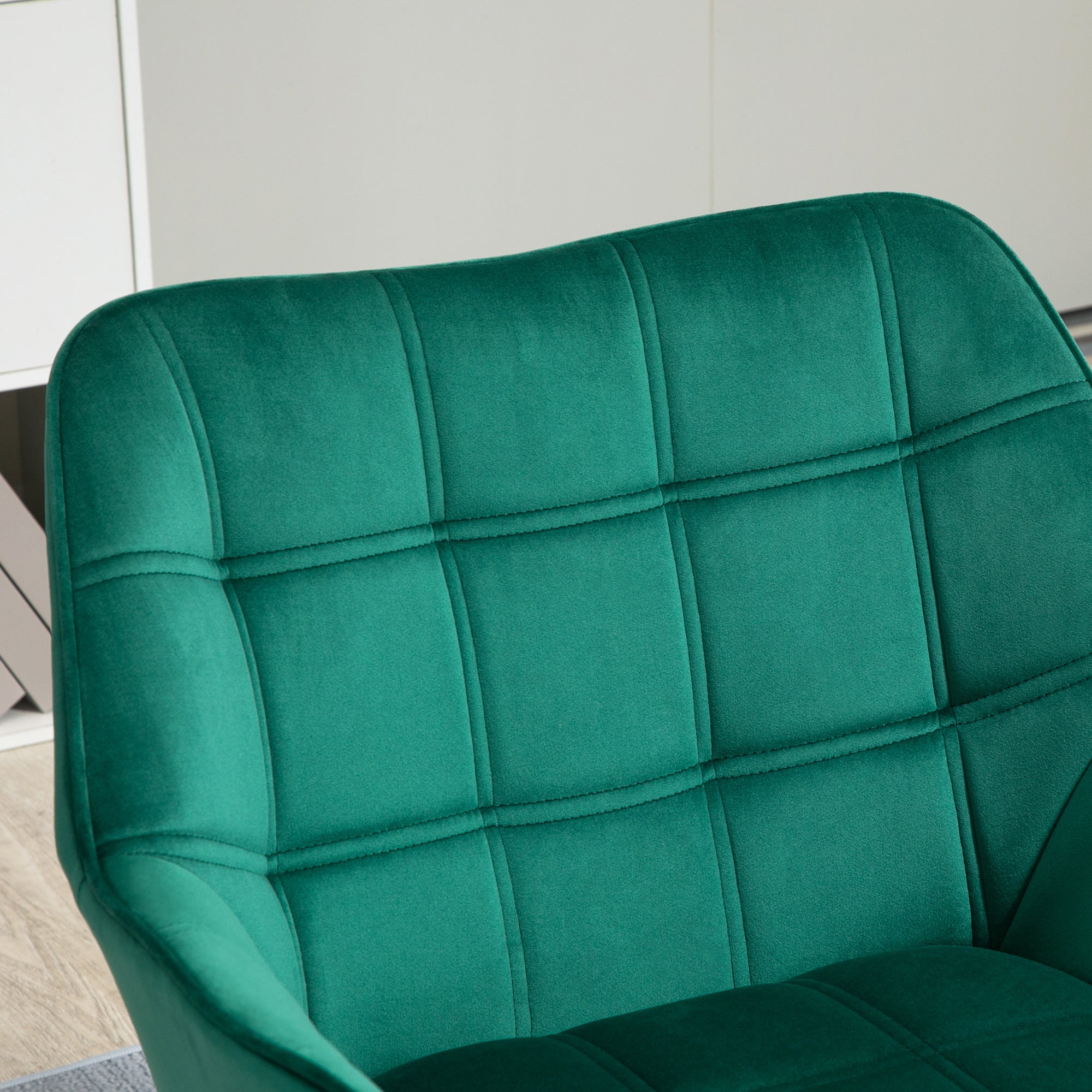 HOMCOM Armchair Accent Chair, Vanity Chair with Wide Arms, Slanted Back, Padding, Metal Frame, Wooden Legs, Home Bedroom Furniture Seating, Green