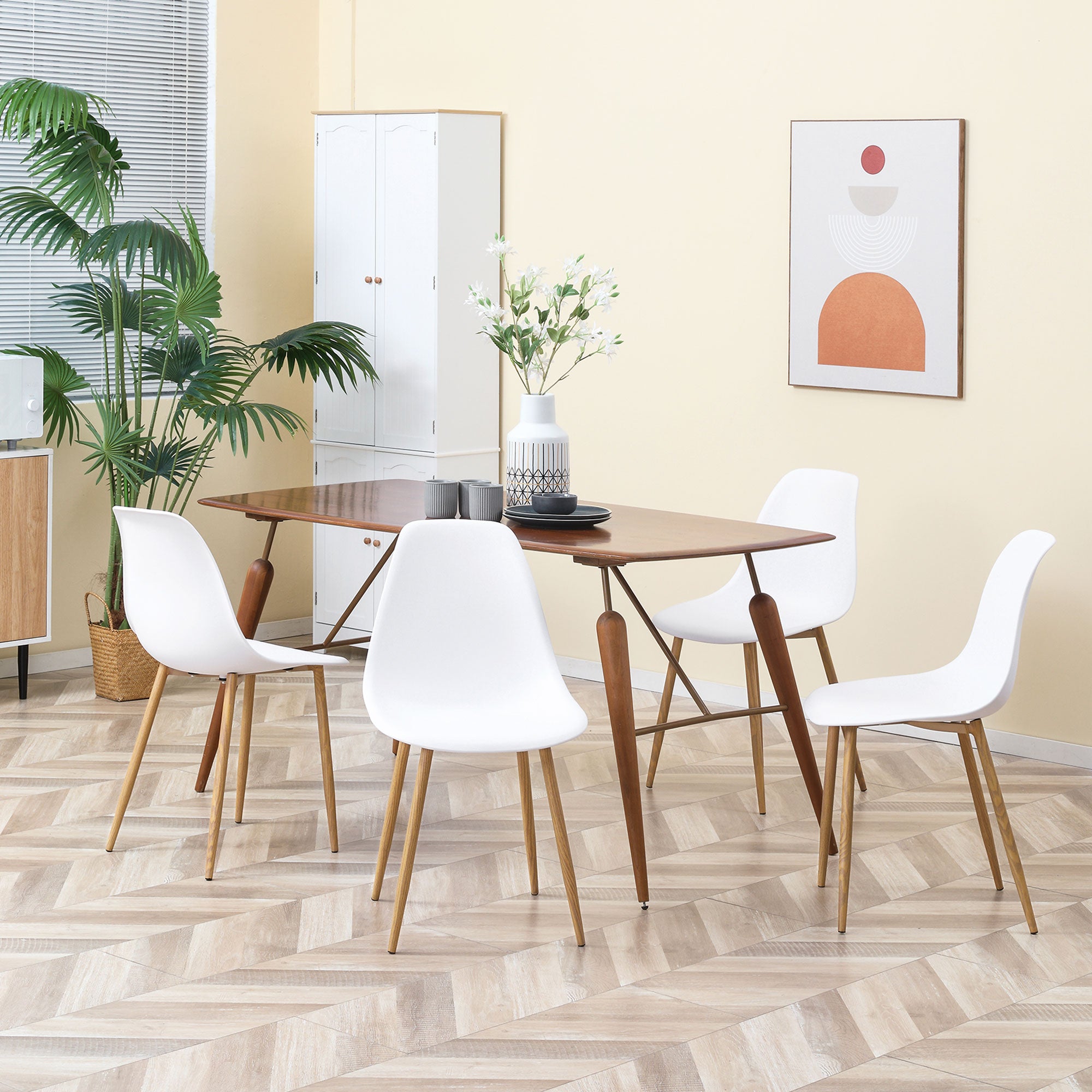 HOMCOM Modern Dining Chairs Set of 4, Kitchen Chairs with Backrest and Steel Legs for  for Dining Room, Living Room, White