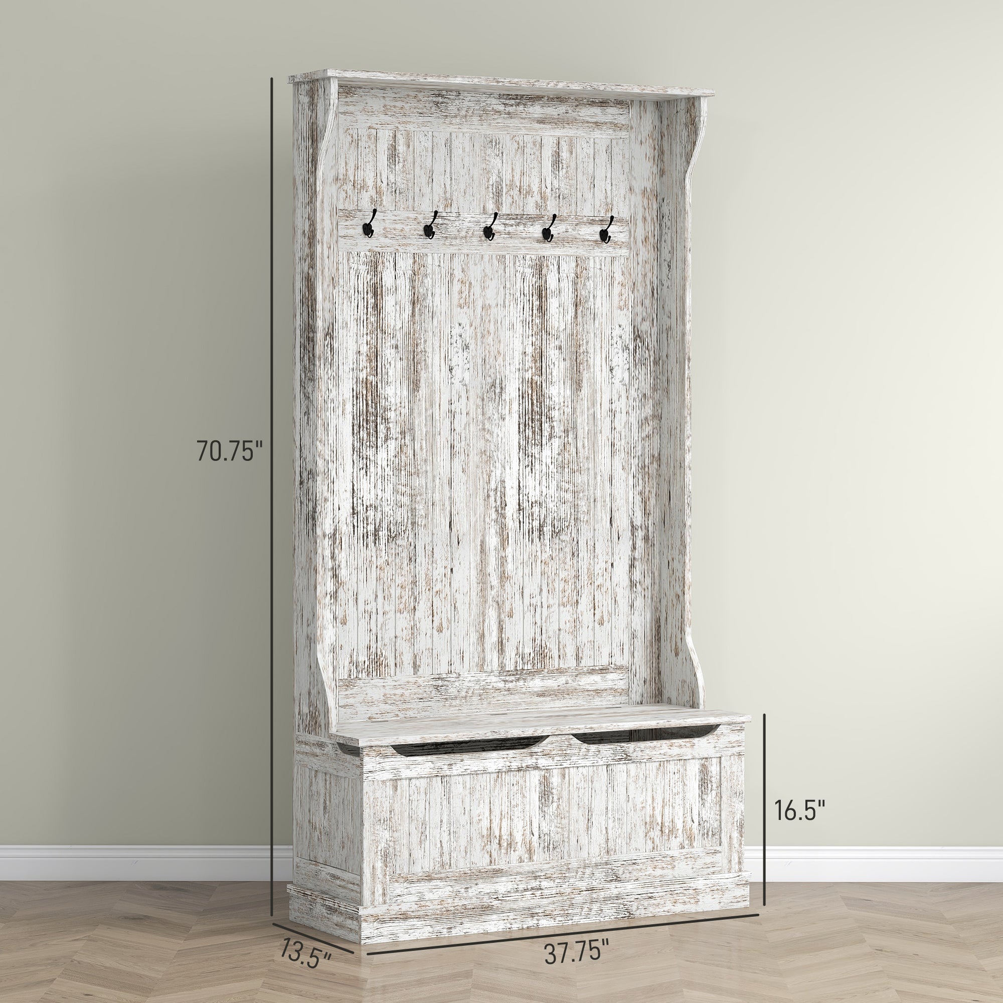 〆1/31 WHITE_WOOD_BENCH #1 Solid Wood Shoe Storage Bench | 8-Slot Dual Divider & Bin