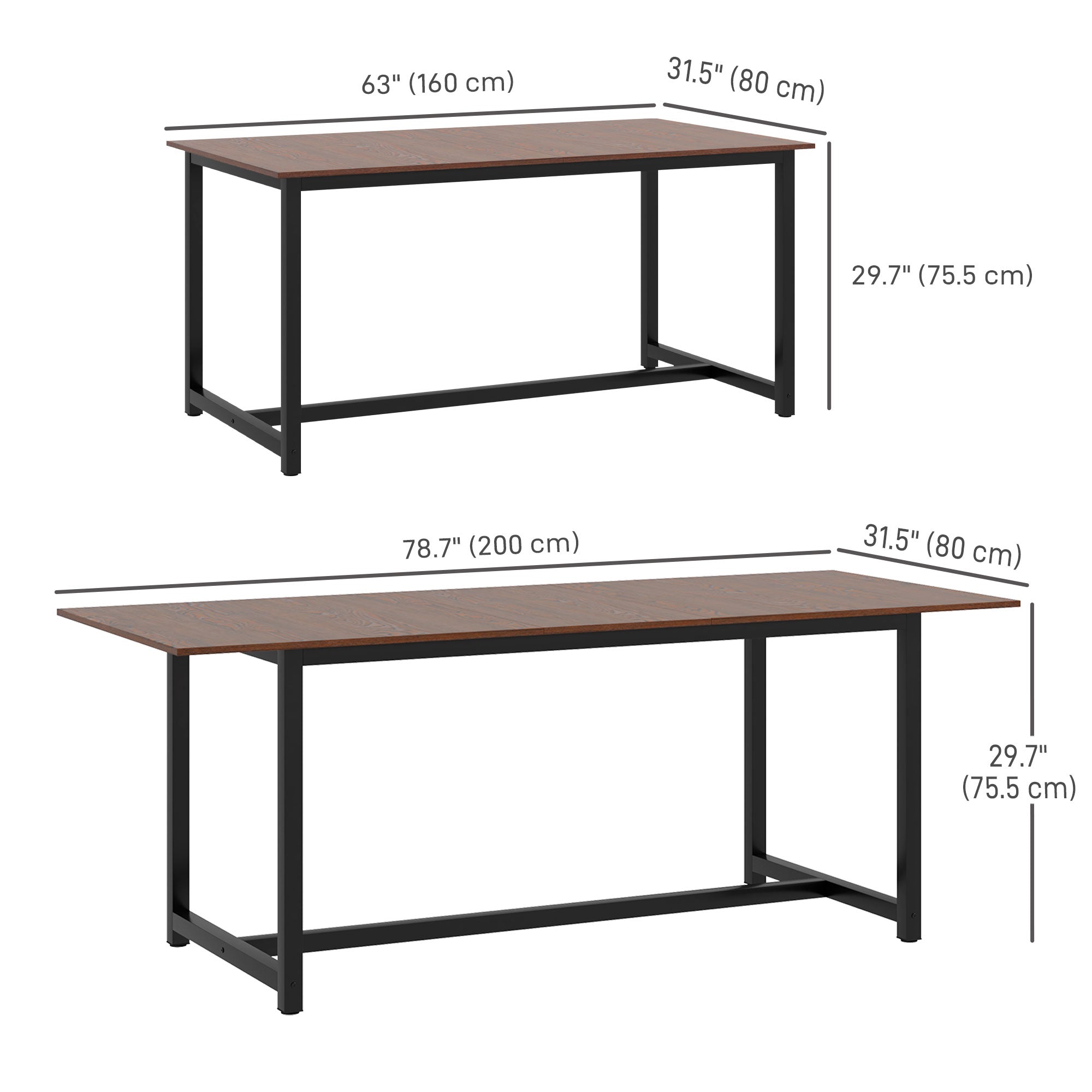 HOMCOM 4-6 Extendable Dining Table, Industrial Folding Kitchen Table with Steel Frame, 63"-79" Adjustable Tabletop, Brown Wood Grain