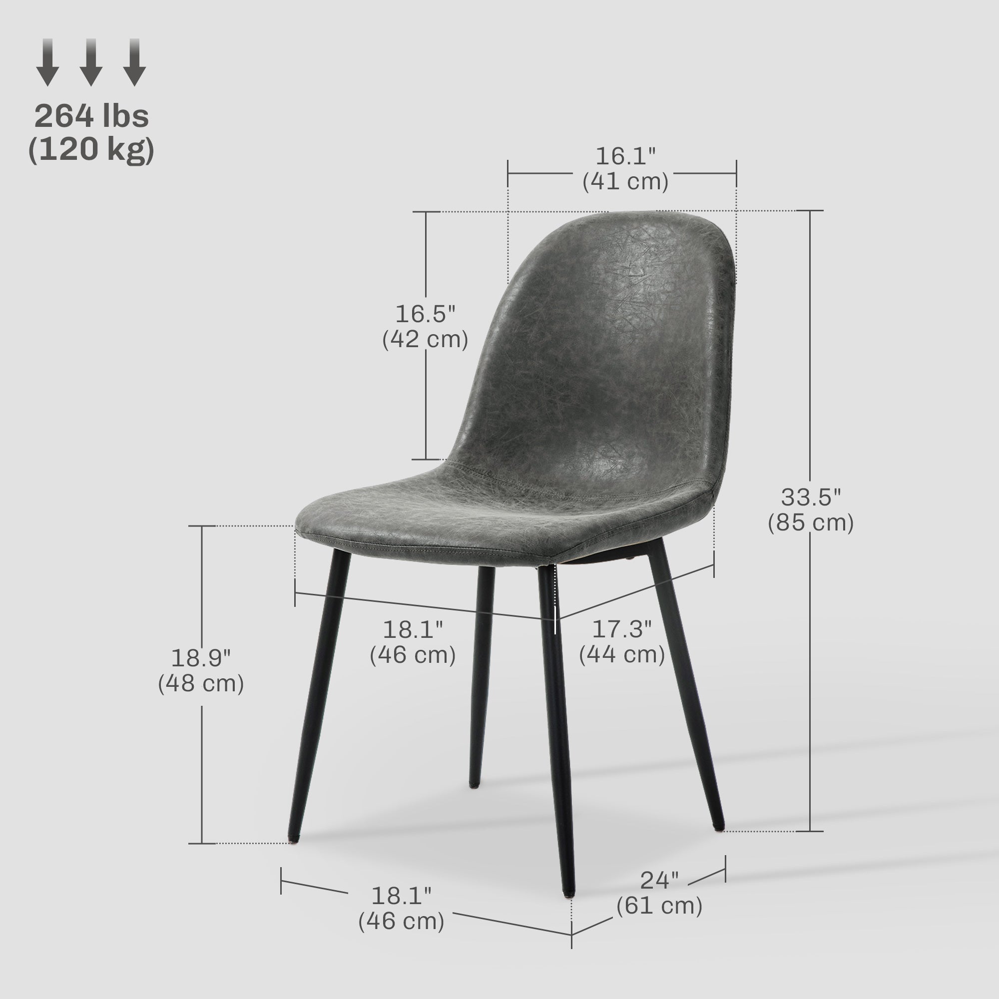 HOMCOM Dining Chairs Set of 4, Retro Kitchen Chairs with PU Leather Upholstery, Wide Seat and Steel Base for Living Room and Dining Room, Dark Grey