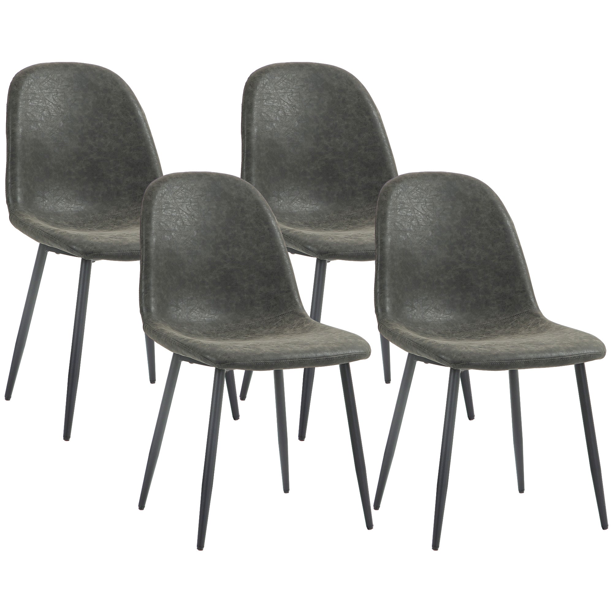 HOMCOM Dining Chairs Set of 4, Retro Kitchen Chairs with PU Leather Upholstery, Wide Seat and Steel Base for Living Room and Dining Room, Dark Grey