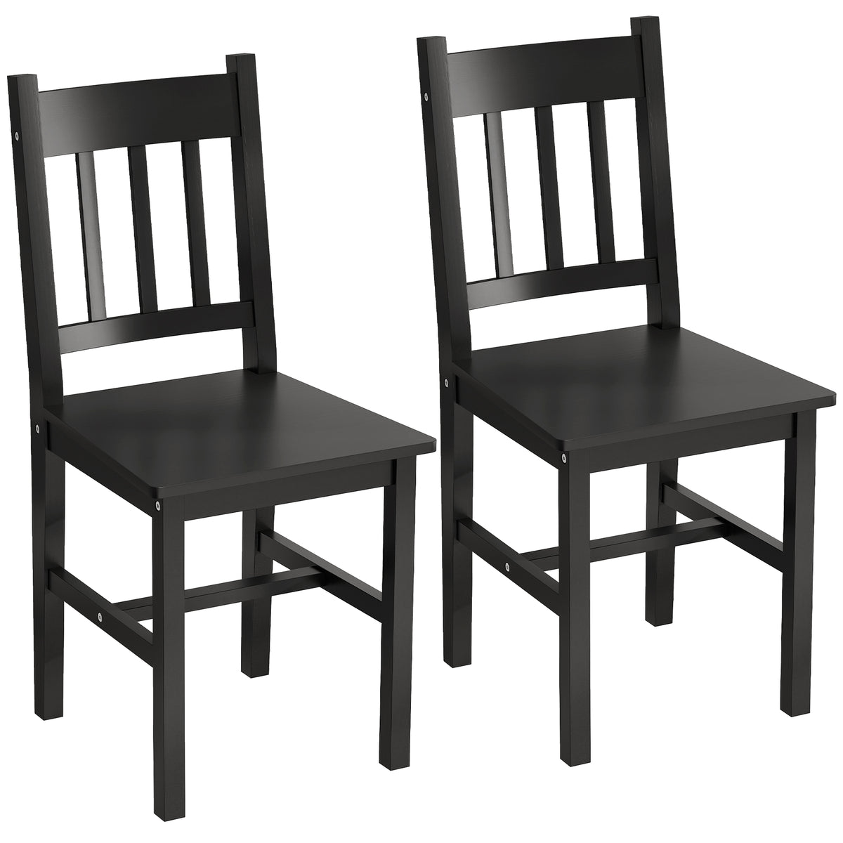 Dining Chairs Set of 2, Kitchen Chair with Slat Back, Pine Wood Structure for Living Room and Dining Room, Black