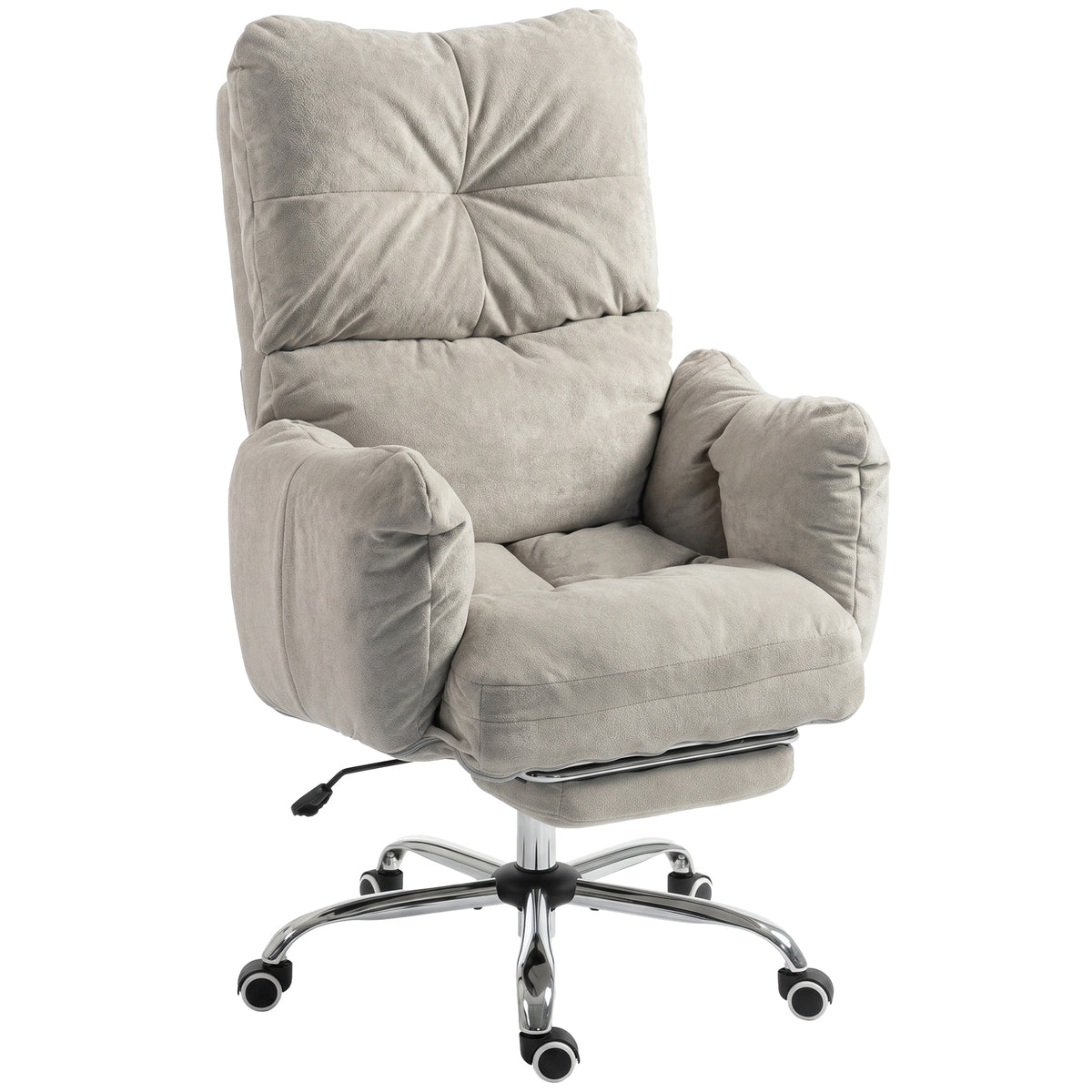 Office Chair with Foot Rest, Ergonomic Reclining Computer Gaming Chair with Snow Flannel Fabric, Thick Cushion, Padded Armrest, High Back and Adjustable Height, Light Grey