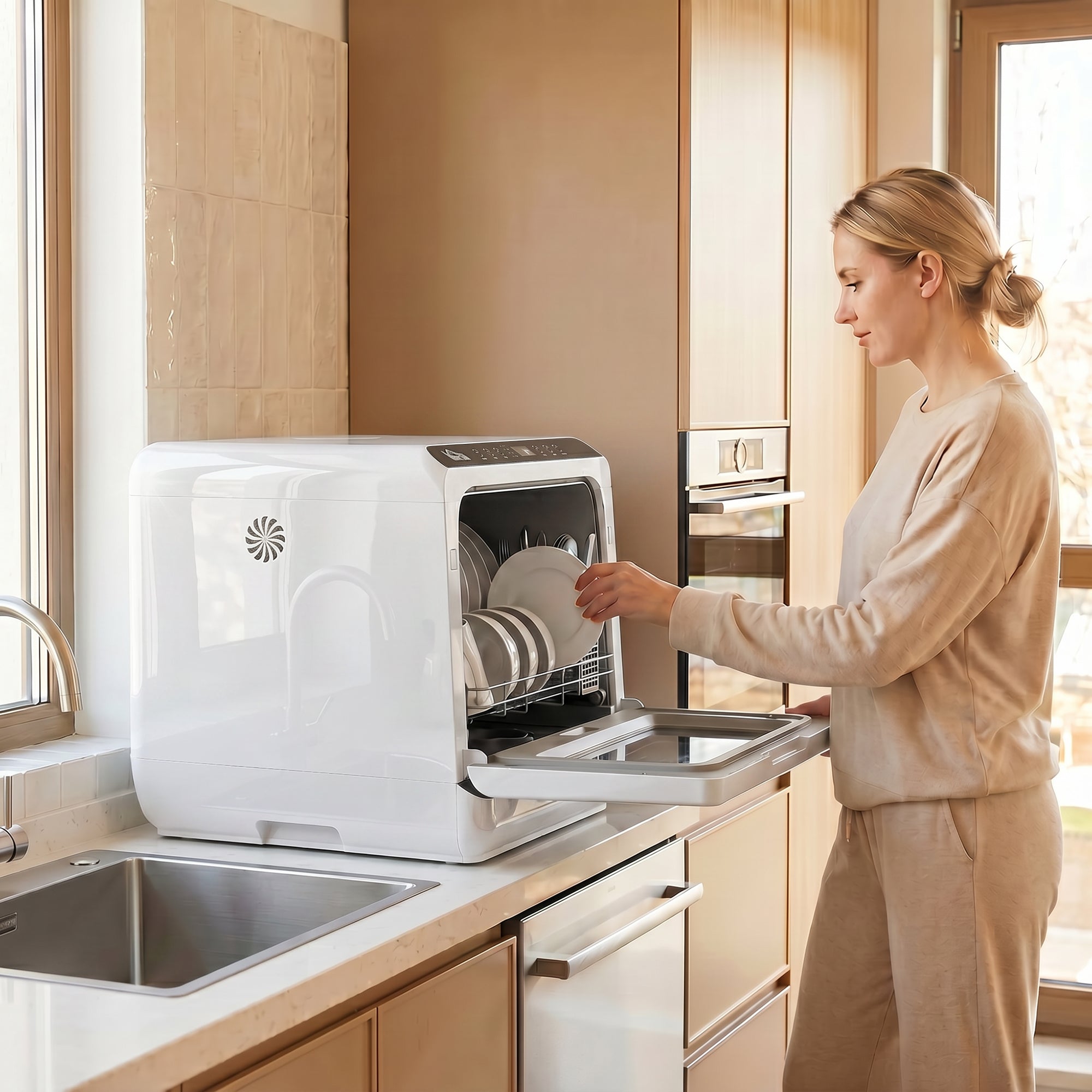 Countertop Dishwasher, Portable Mini Dishwasher with 1.6 Gal Built-in Water Tank, 5 Washing Programs, Air-Dry Function, 158°F High-Temp, No Hookup Needed, 4 Place Settings for Apartments & RVs