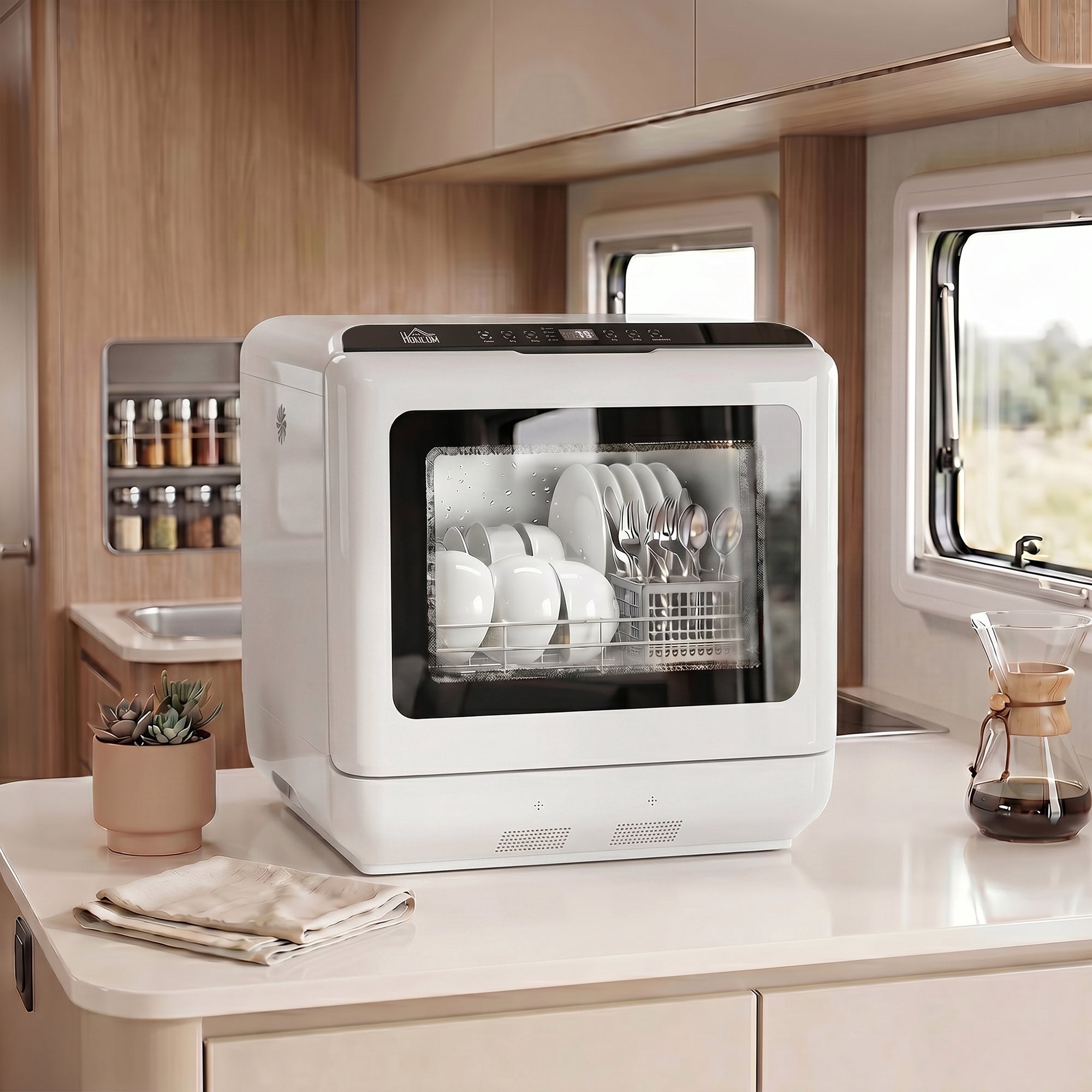 Countertop Dishwasher, Portable Mini Dishwasher with 1.6 Gal Built-in Water Tank, 5 Washing Programs, Air-Dry Function, 158°F High-Temp, No Hookup Needed, 4 Place Settings for Apartments & RVs
