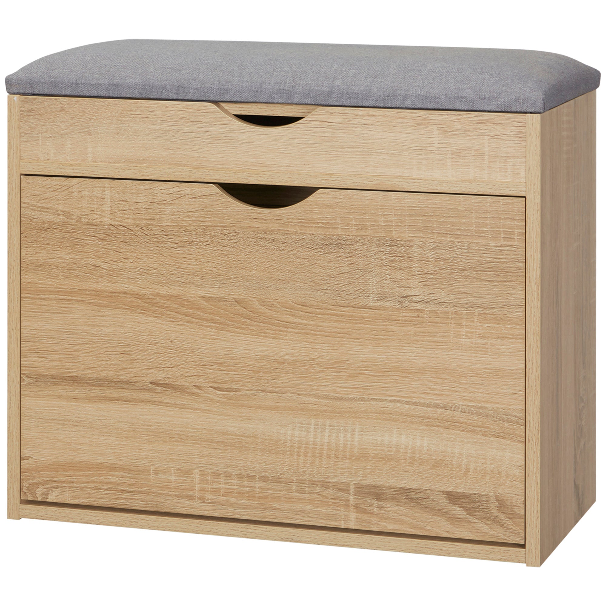 HOMCOM Shoe Bench with Cushion for 4 Pair of Shoes, Storage Bench with Padded Seat, Flip-up Cabinet and Hidden Space for Entryway, Natural
