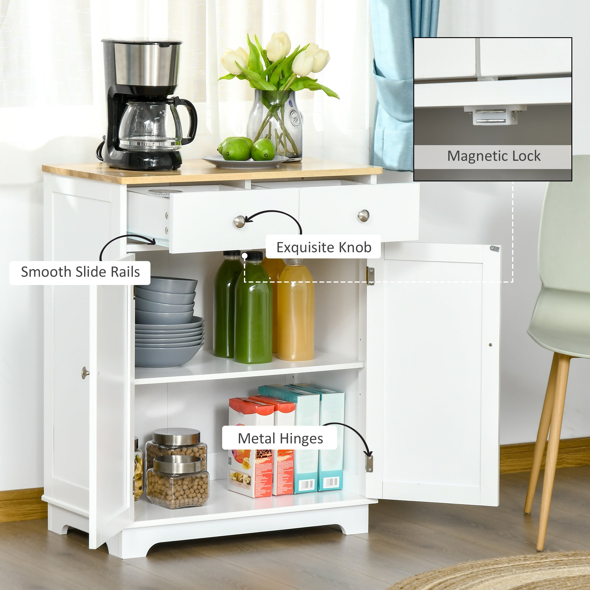 Kitchen Storage Cabinet, Sideboard Floor Cupboard Distressed White