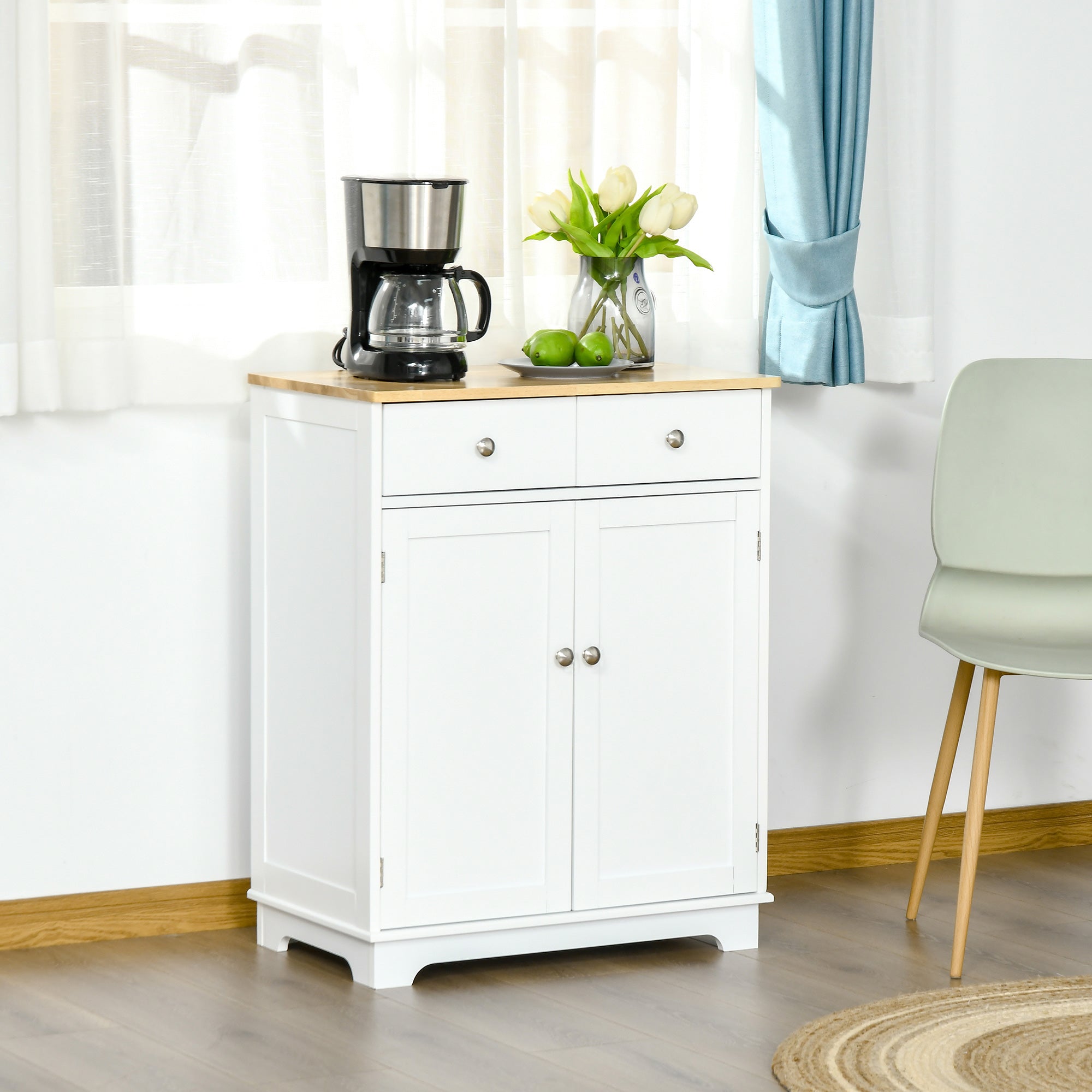 Kitchen Storage Cabinet, Sideboard Floor Cupboard Distressed White