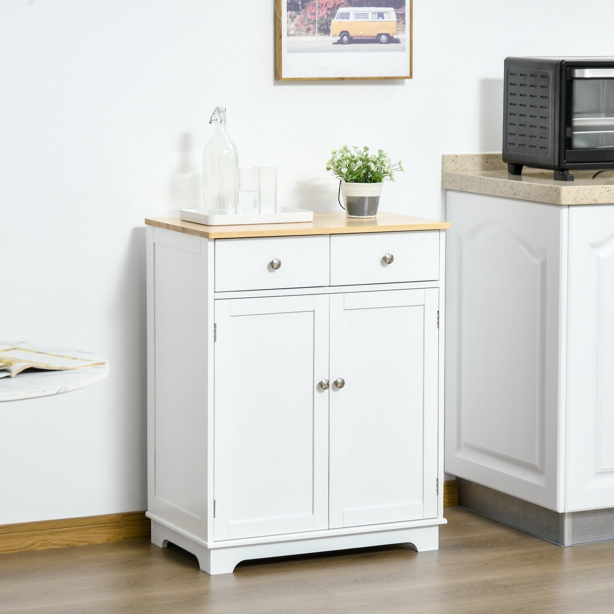 Kitchen Storage Cabinet, Sideboard Floor Cupboard Distressed White