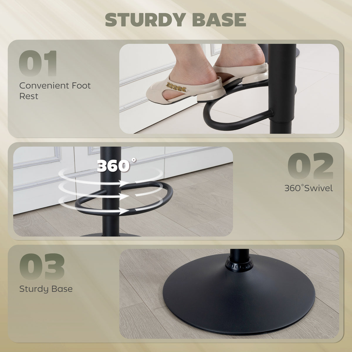 Bar Stools Set of 2, Swivel Counter Height Barstools with Adjustable Height, Back and Footrest, PU Leather Upholstered Bar Chairs for Home Kitchen Island, Black