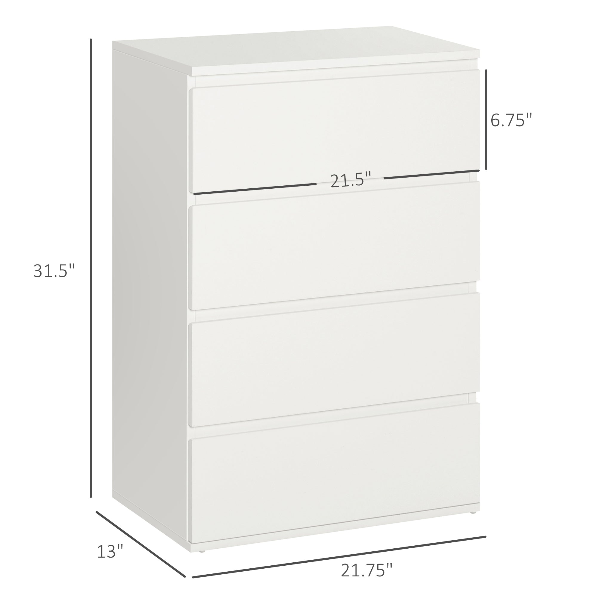 HOMCOM Chest of Drawer, 4 Drawers Storage Cabinet Freestanding Drawer Unit for Bedroom, White