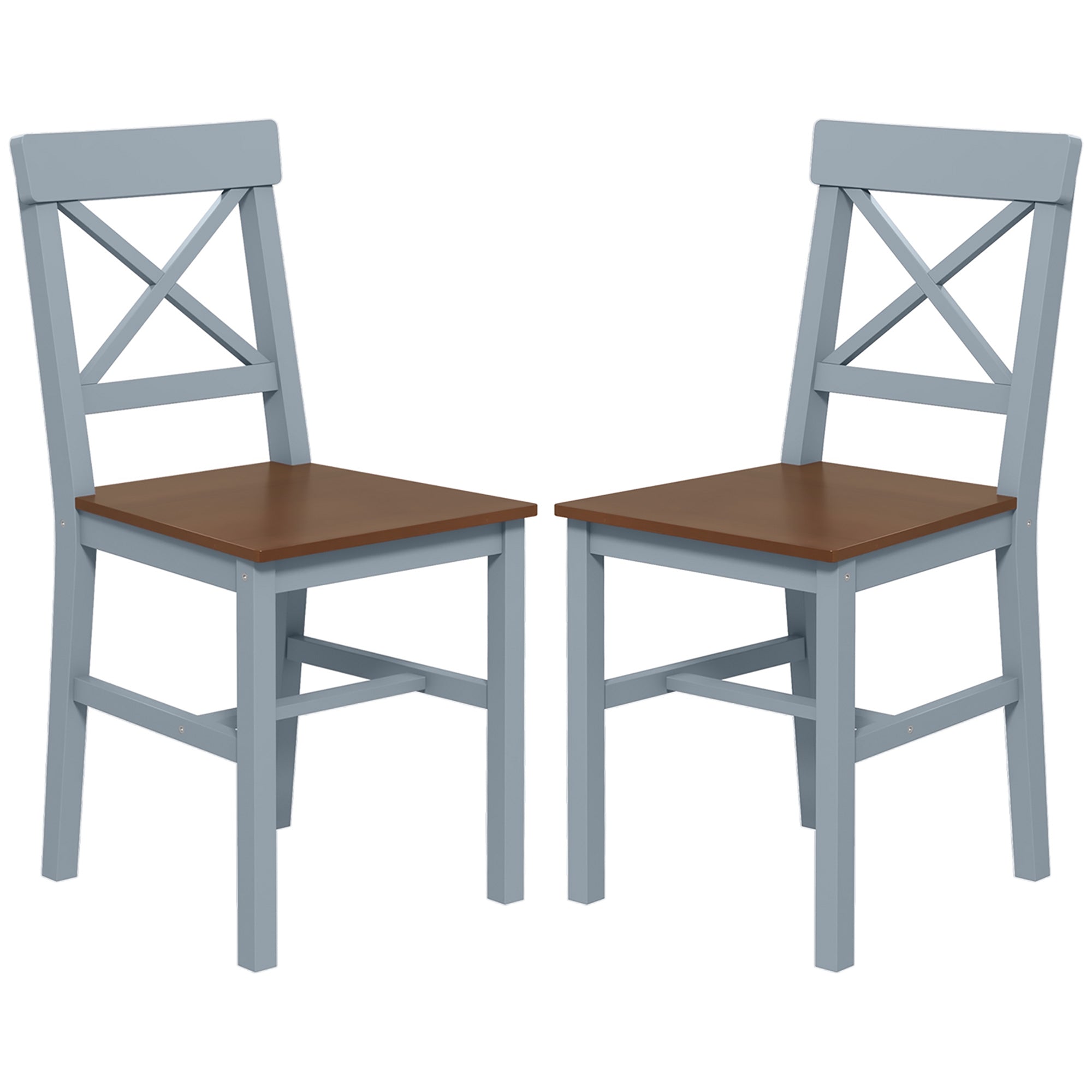 HOMCOM Dining Chairs Set of 2, Farmhouse Wooden Kitchen Chairs with Cross Back, Solid Structure for Dining Room, Grey