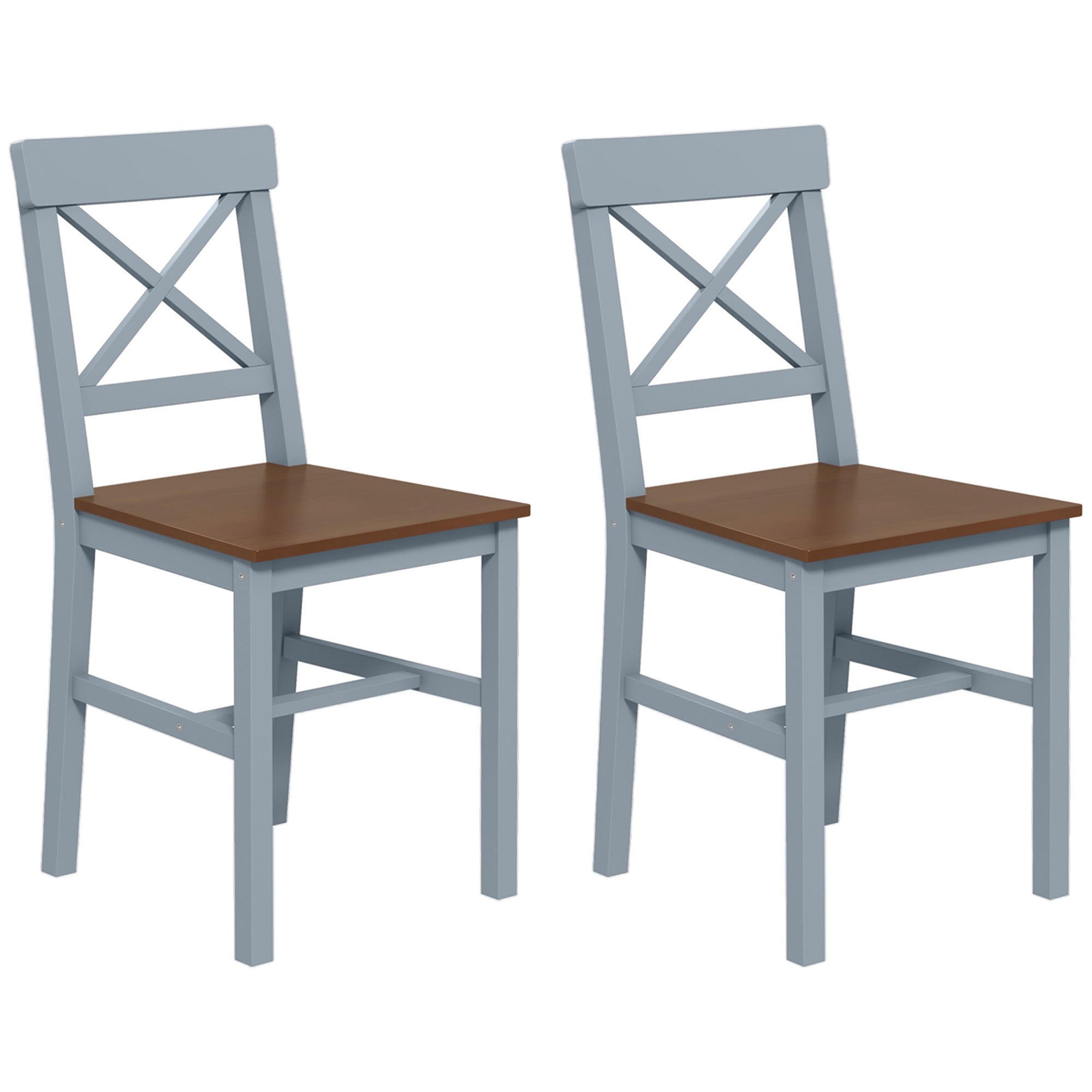 HOMCOM Dining Chairs Set of 2, Farmhouse Wooden Kitchen Chairs with Cross Back, Solid Structure for Dining Room, Grey