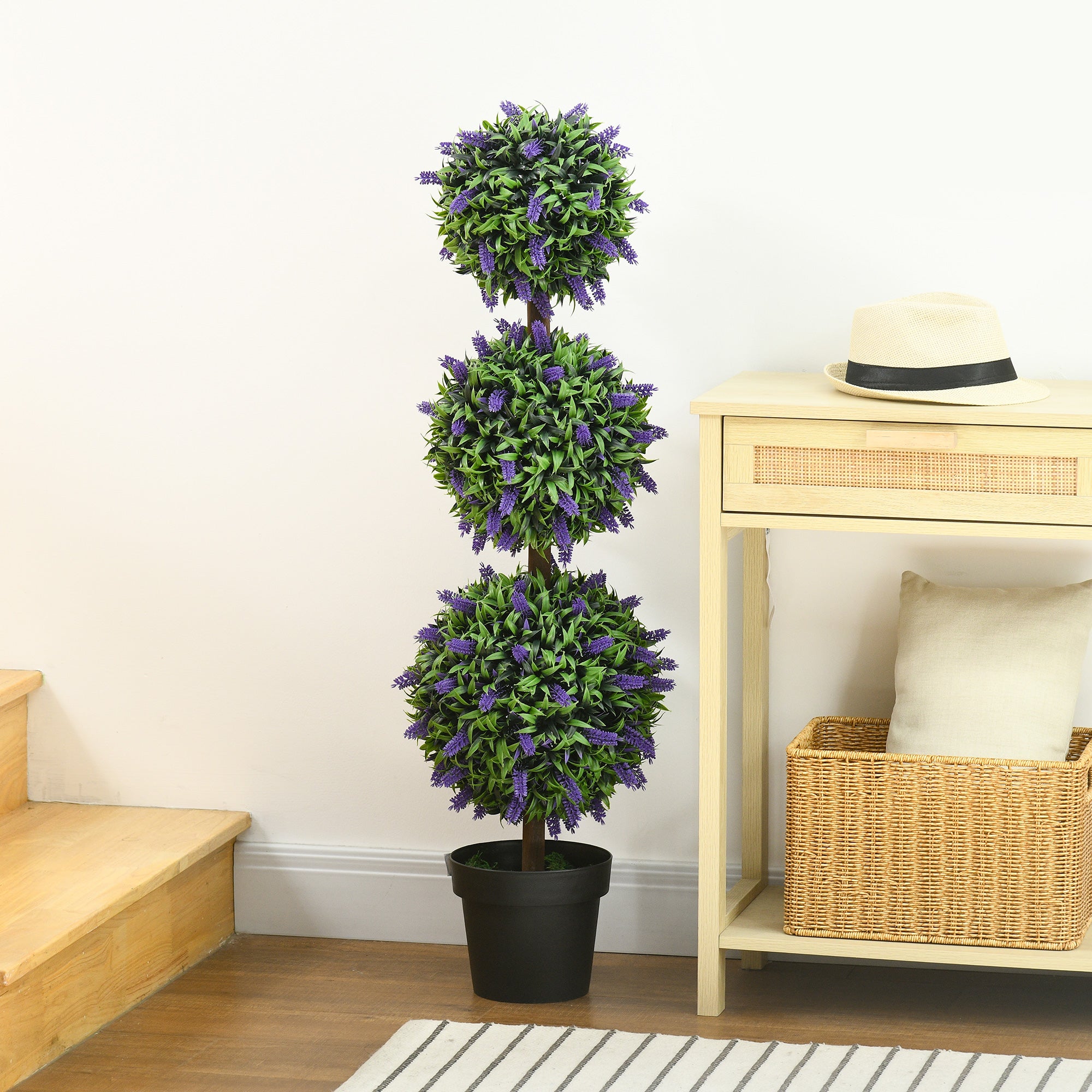 HOMCOM Set of 2 Decorative Artificial Plants Ball Trees with Lavender Flowers in Pot Fake Plants for Home Indoor Outdoor Decor, 110cm
