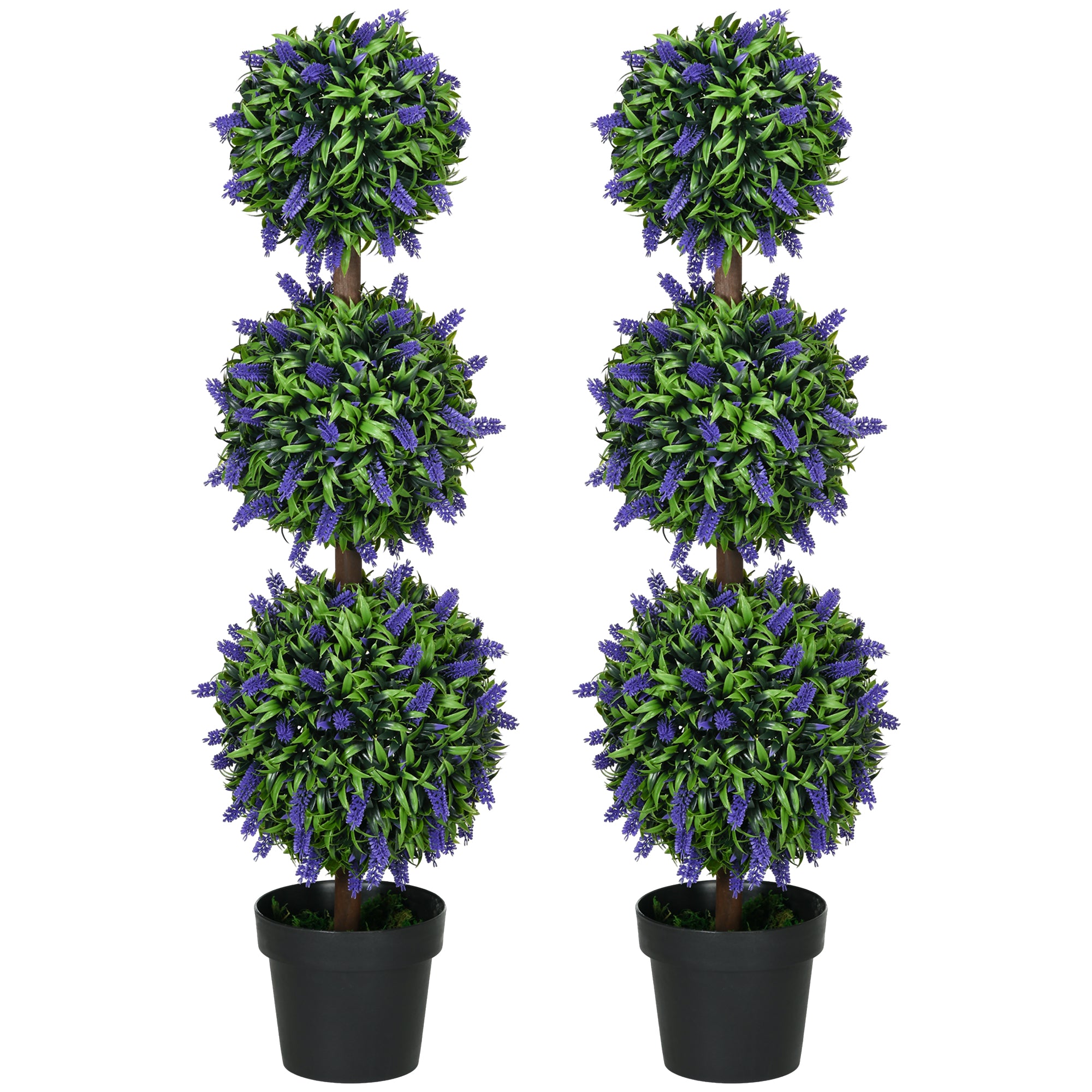 HOMCOM Set of 2 Decorative Artificial Plants Ball Trees with Lavender Flowers in Pot Fake Plants for Home Indoor Outdoor Decor, 110cm