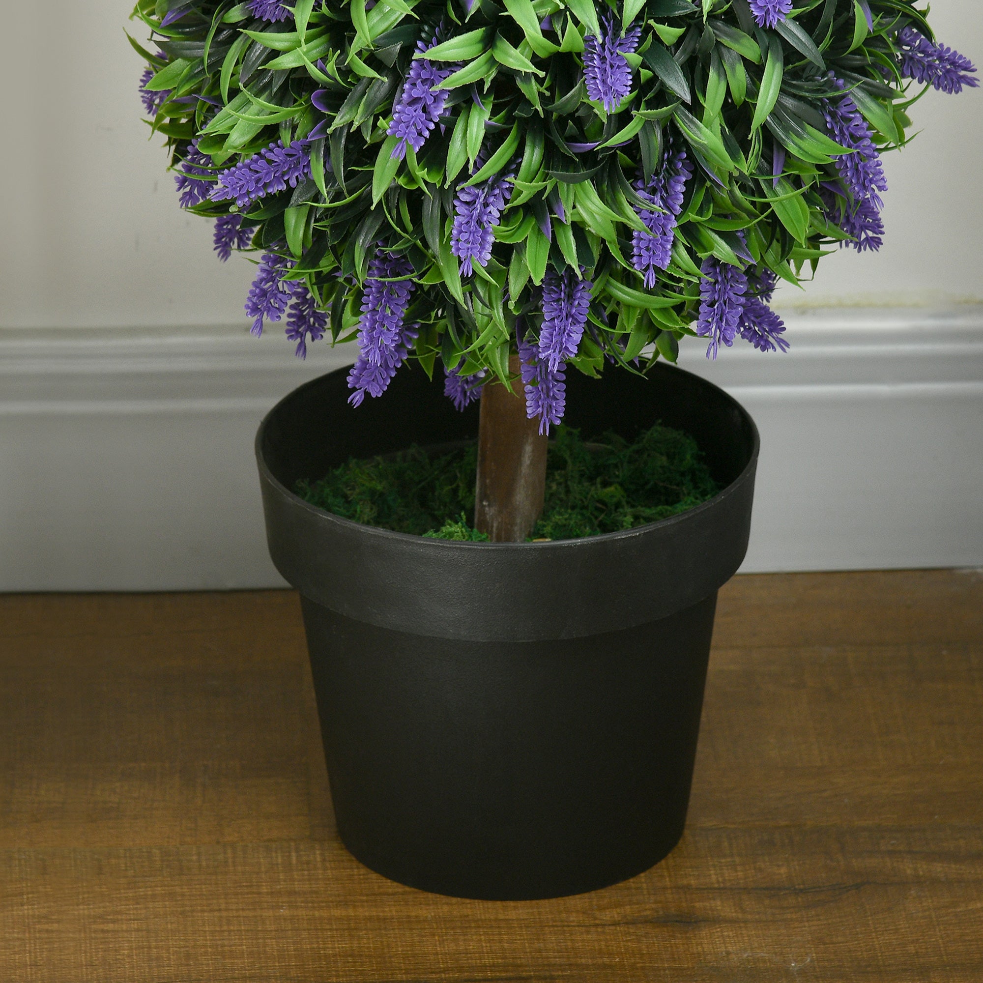 HOMCOM Set of 2 Decorative Artificial Plants Ball Trees with Lavender Flowers in Pot Fake Plants for Home Indoor Outdoor Decor, 110cm