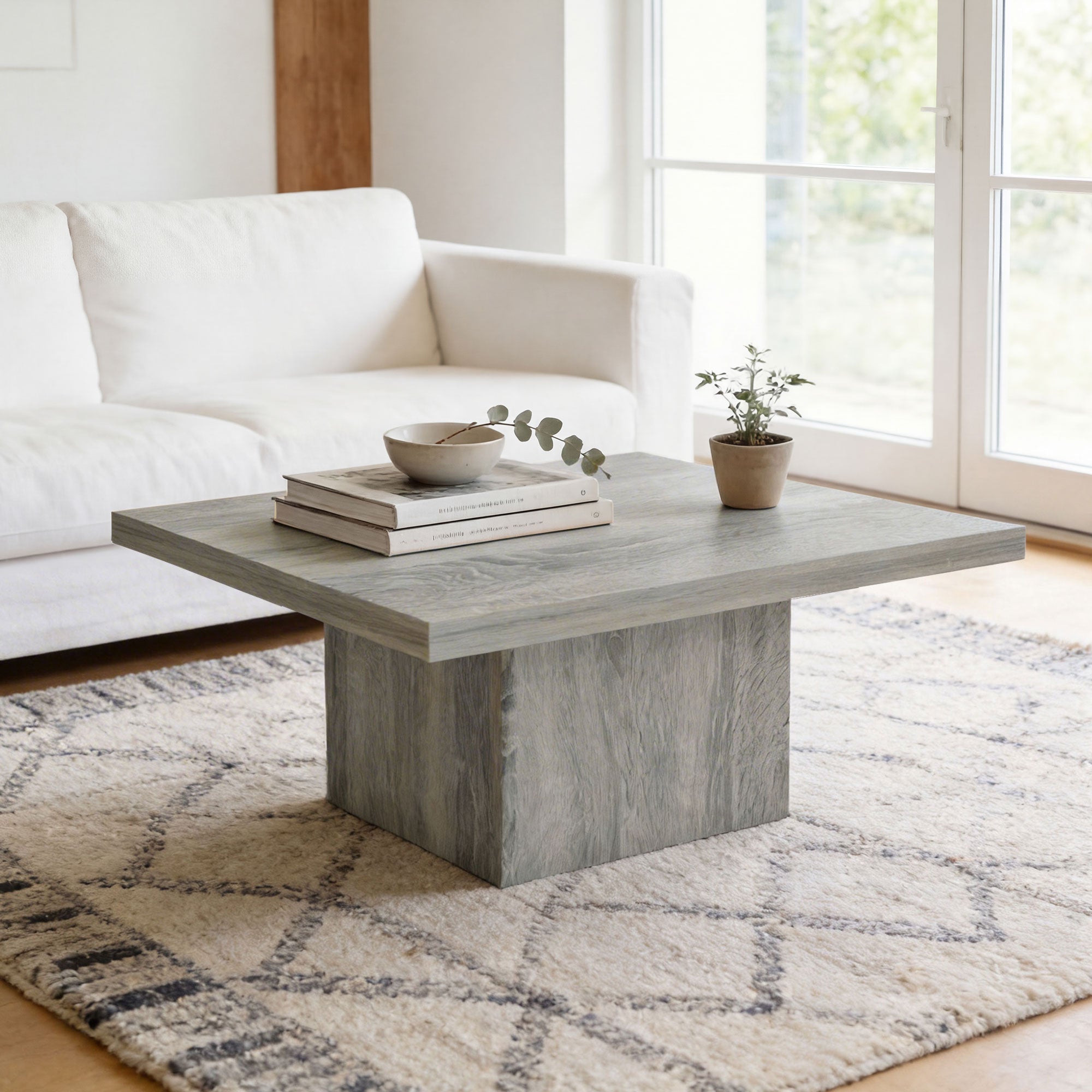 Square Coffee Table, Center Table with 1.6" Thick Tabletop for Living Room, Easy Assembly, 31.5"x31.5", Gray Wood Grain