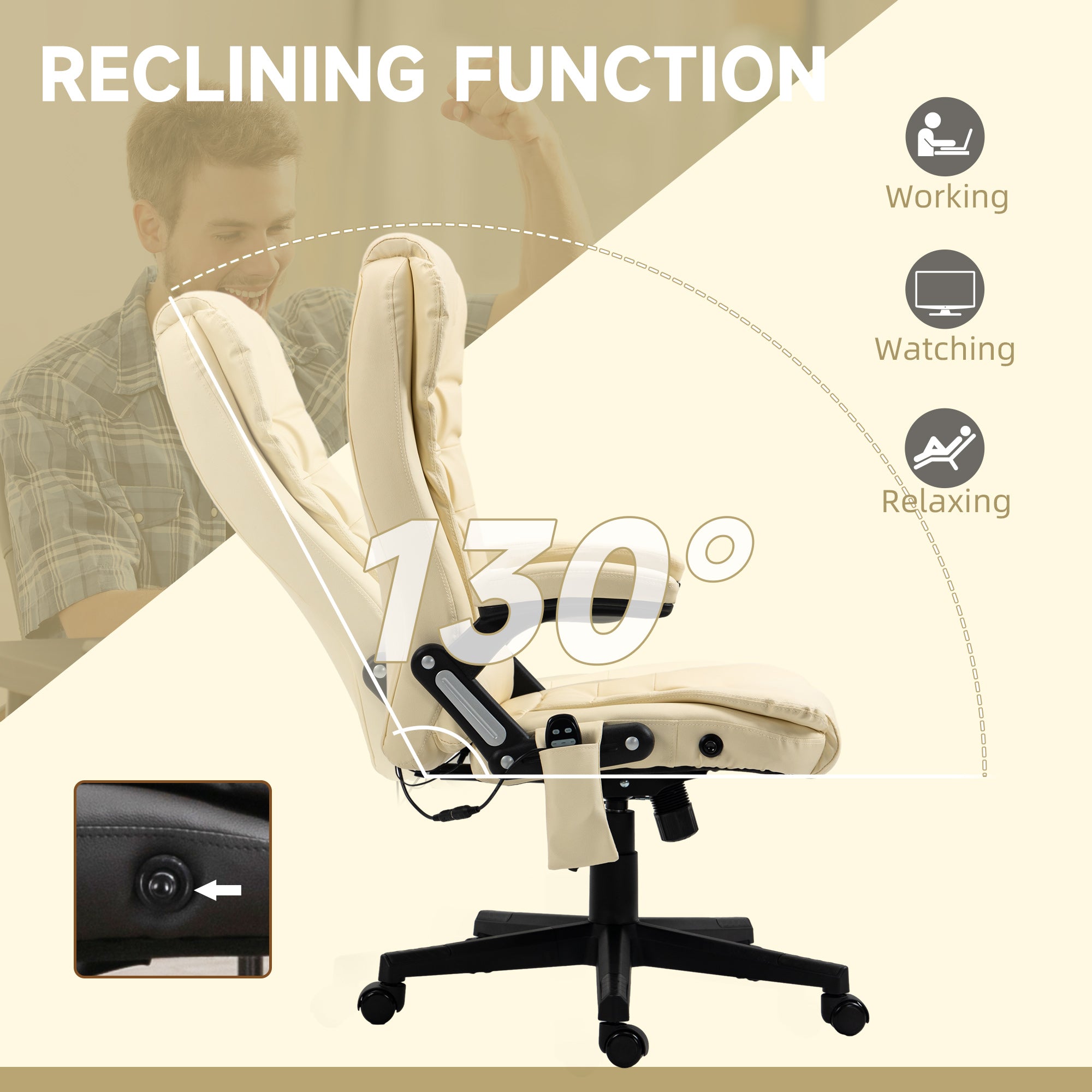 HOMCOM Office Chair Adjustable Heated Ergonomic Massage Swivel Vibrating High Back Leather Executive Chair Office Furniture (Beige)