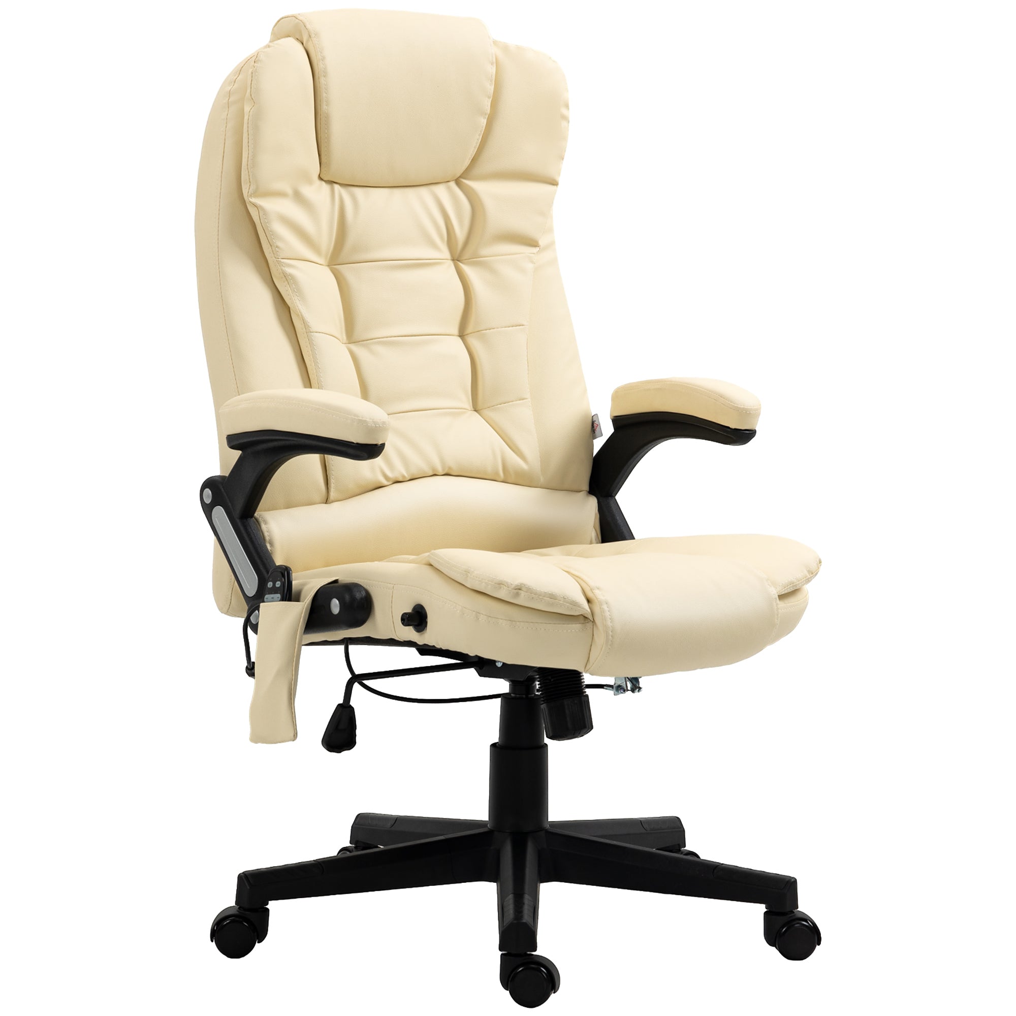 HOMCOM Office Chair Adjustable Heated Ergonomic Massage Swivel Vibrating High Back Leather Executive Chair Office Furniture (Beige)