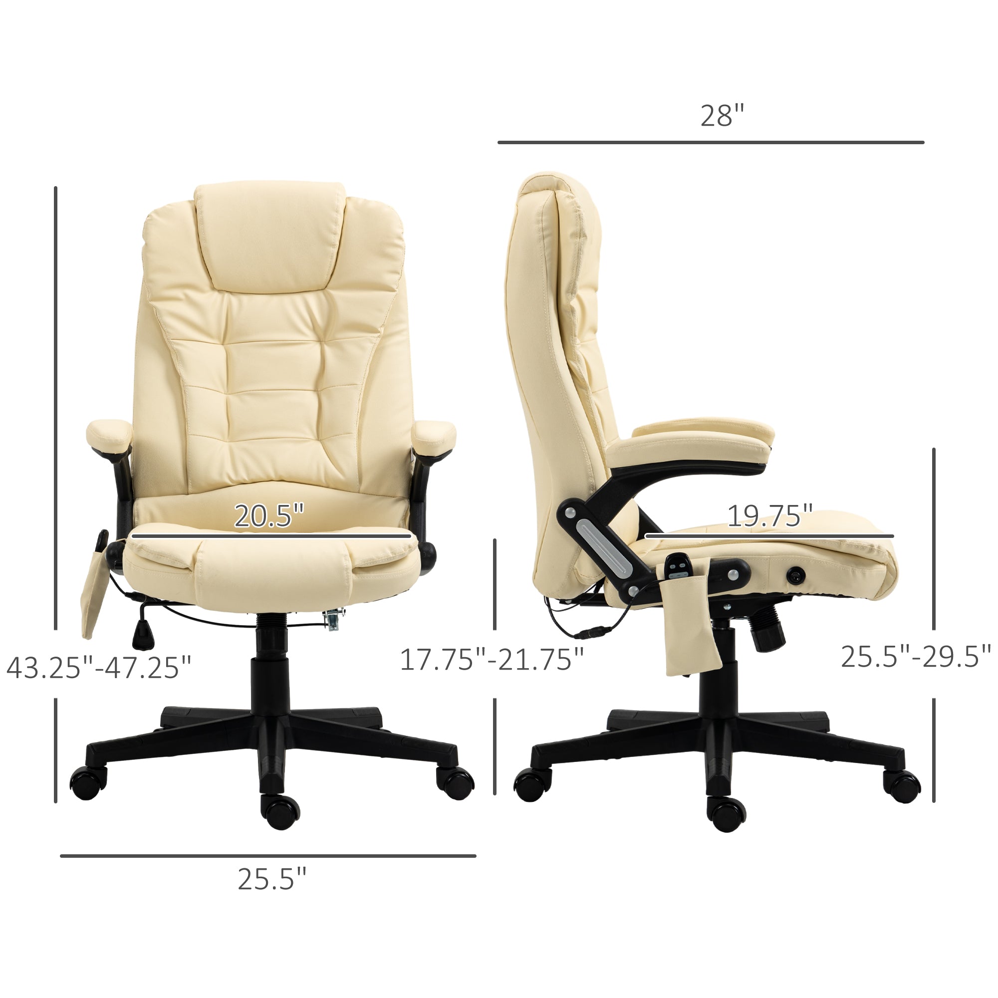 HOMCOM Office Chair Adjustable Heated Ergonomic Massage Swivel Vibrating High Back Leather Executive Chair Office Furniture (Beige)