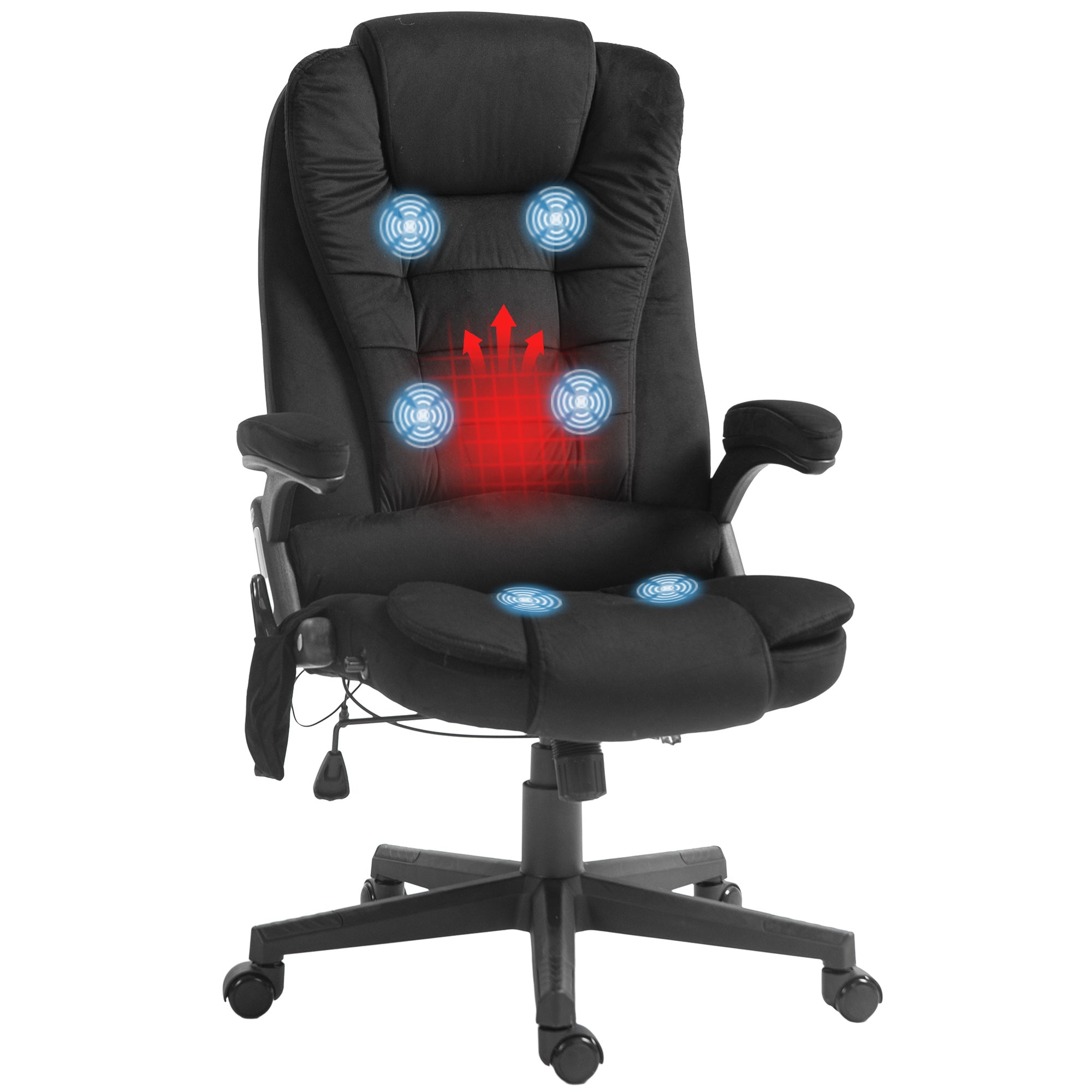 6 Point Executive Office Chair with Heat, Velvet High Back Vibrating Massage Office Chair, Black