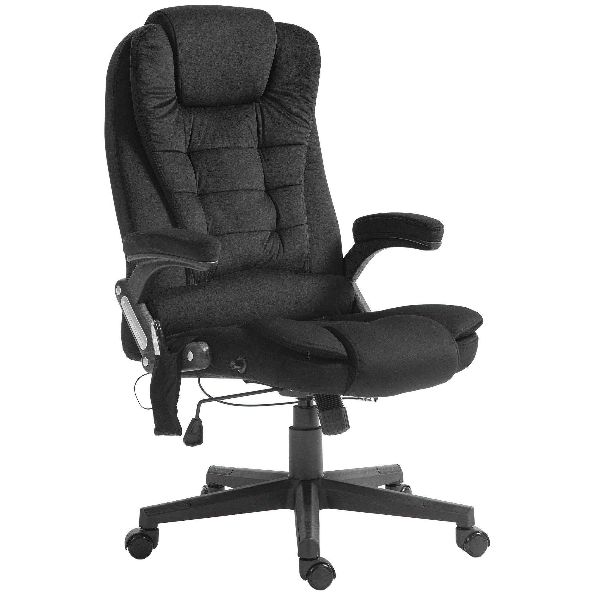 6 Point Executive Office Chair with Heat, Velvet High Back Vibrating Massage Office Chair, Black