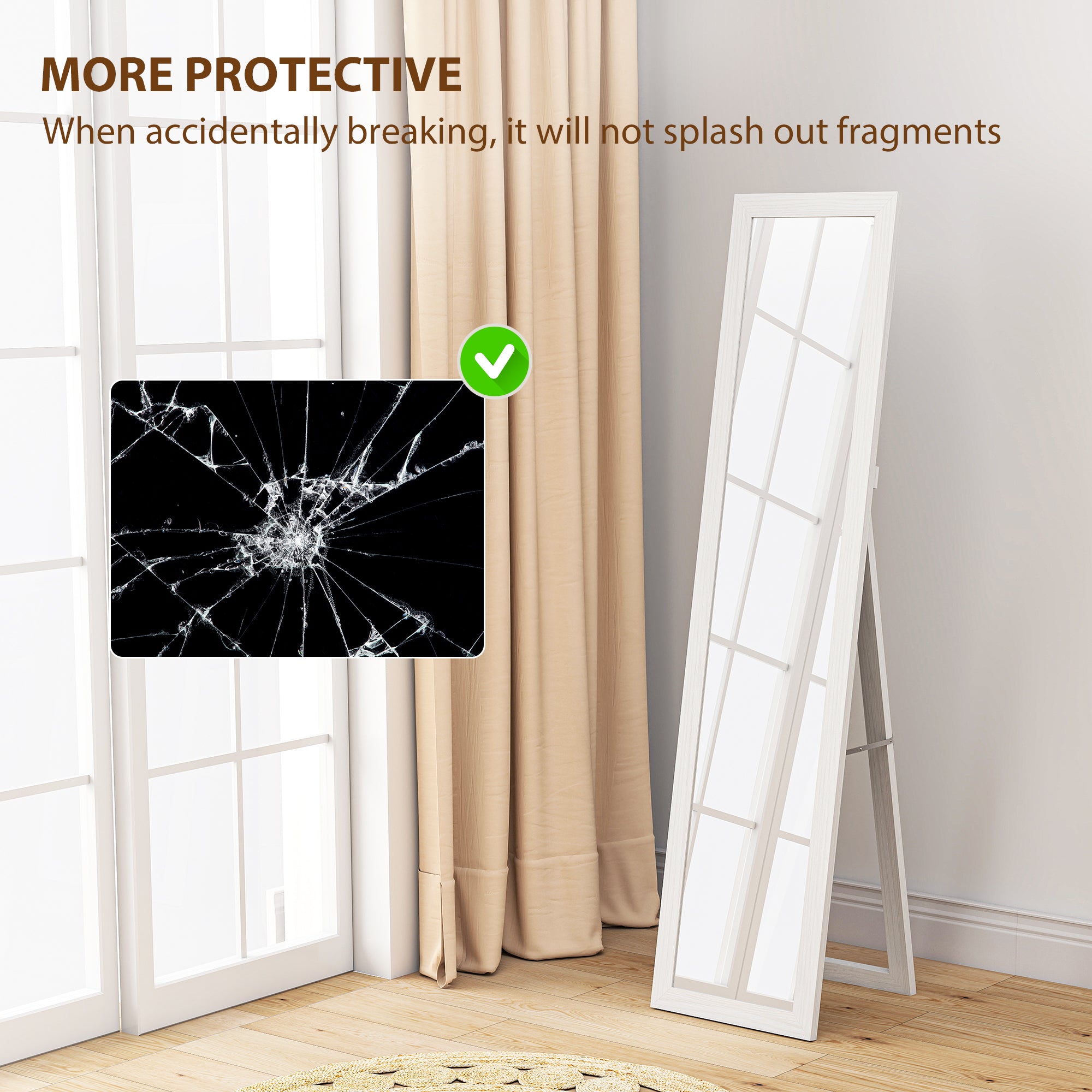 61" x 15" Full Length Mirror with Frame, Rectangular Full Body Mirror for Bedroom, Living Room, Standing Hanging or Leaning Against Wall, White