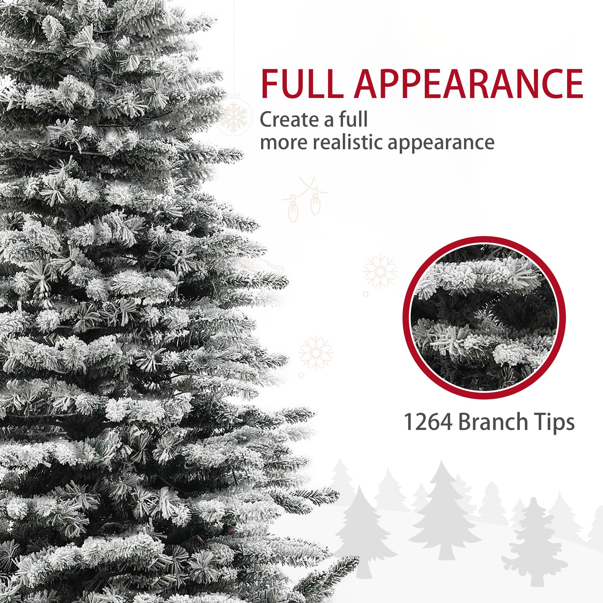 7.5ft Snow Flocked Artificial Christmas Tree Pre Lit with 500 LED Lights and 1264 Branch Tips Green