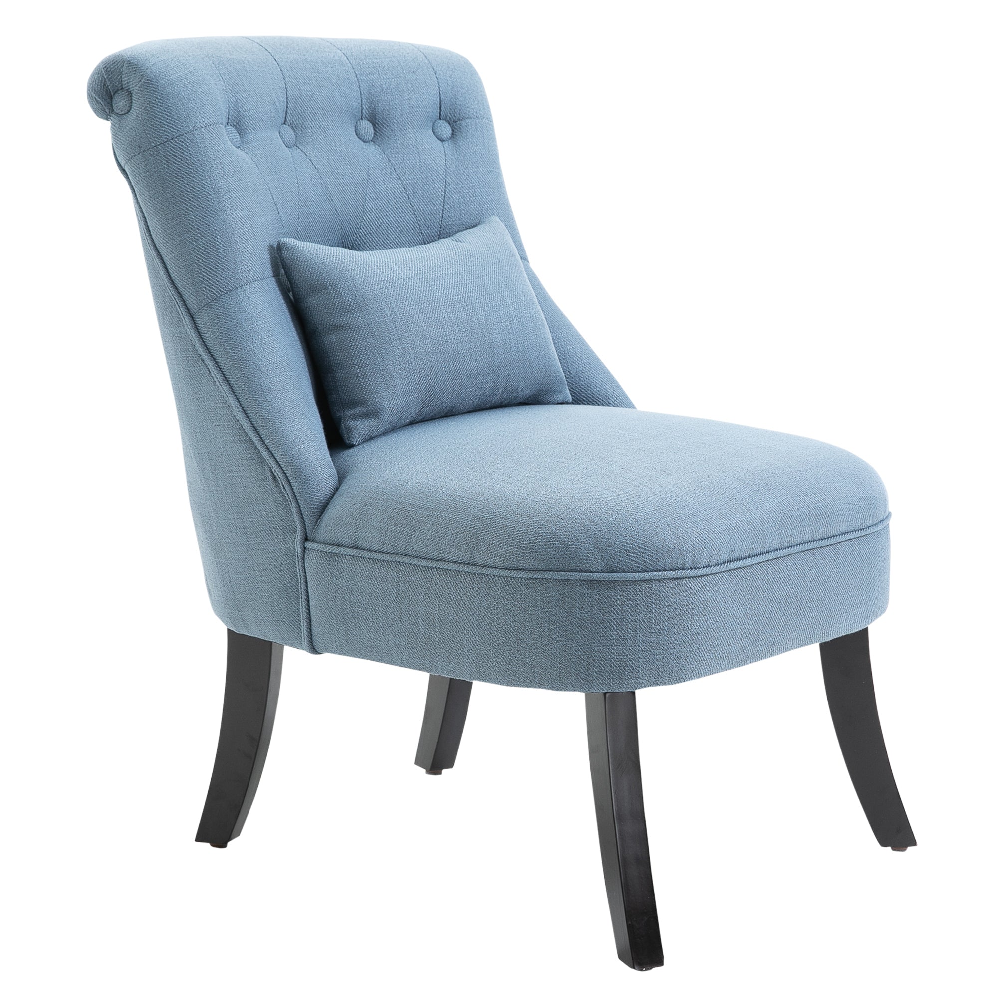 HOMCOM Fabric Single Sofa Dining Chair Tub Chair Upholstered W/ Pillow Solid Wood Leg Home Living Room Furniture Blue