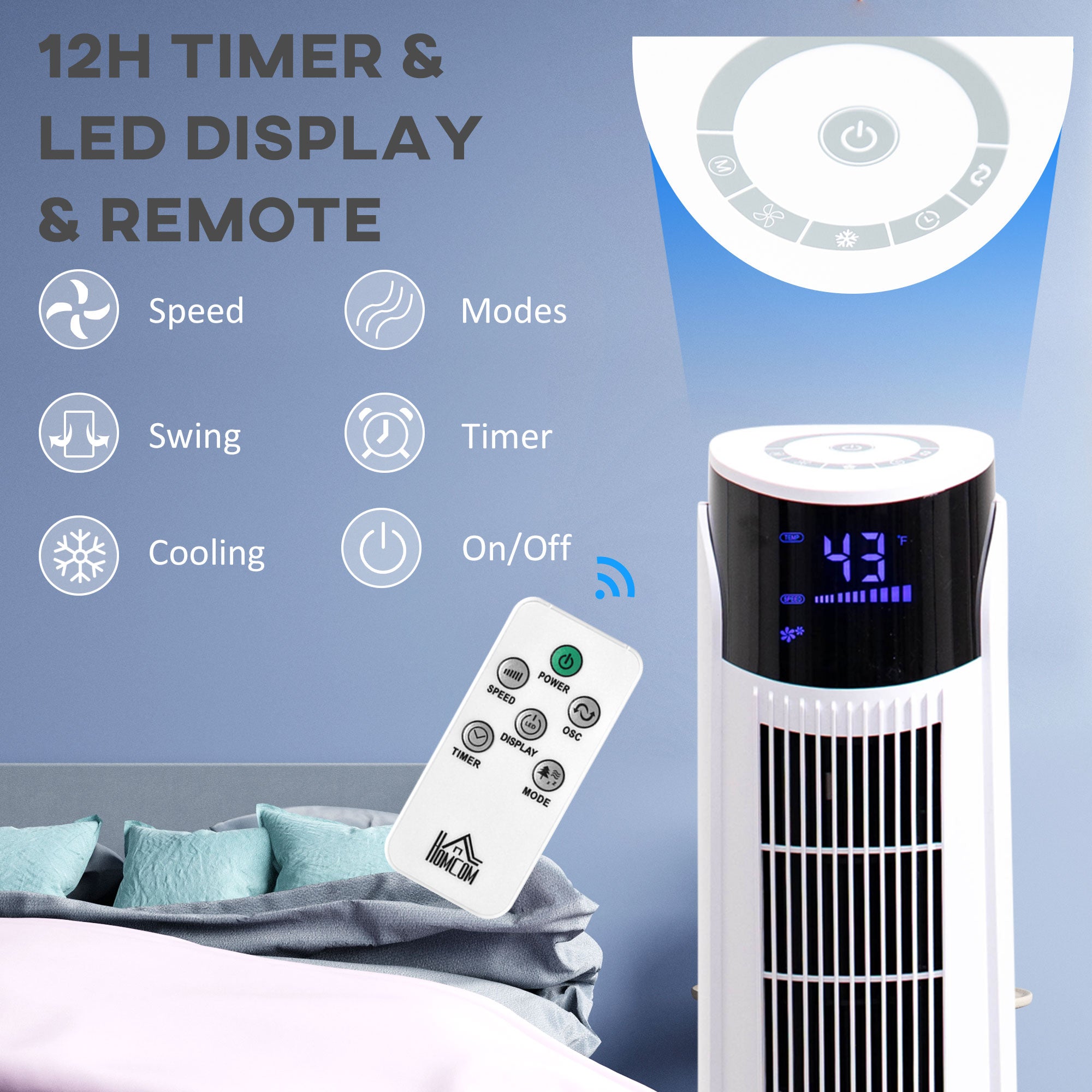 42'' Evaporative Air Cooler Ice Cooling Fan with 3 Speeds 4 Modes 12 Hour Timer Remote Control White