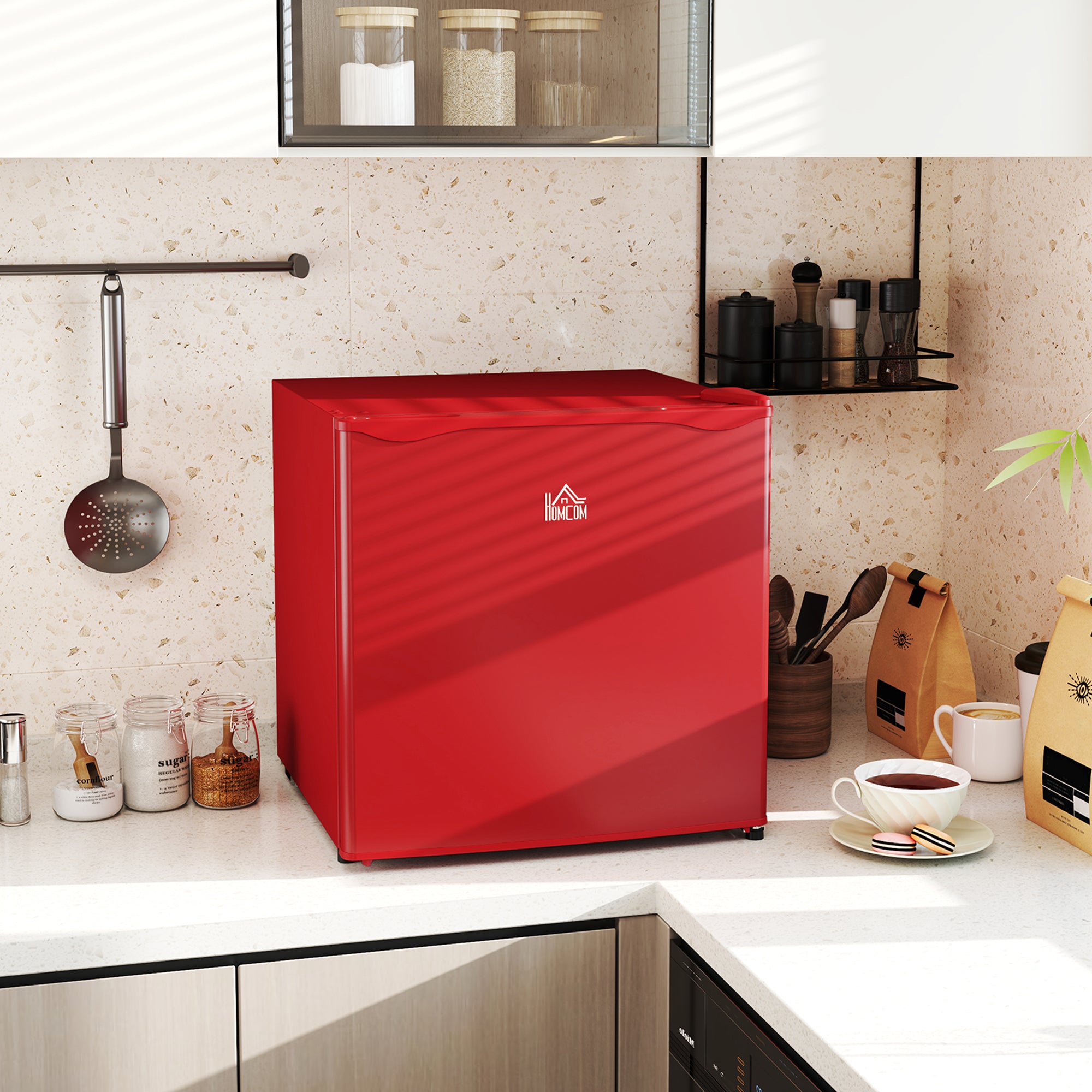 HOMCOM Mini Freezer Countertop, 1.1 Cu.Ft Compact Upright Freezer with Removable Shelves, Reversible Door for Home, Dorm, Apartment and Office, Red