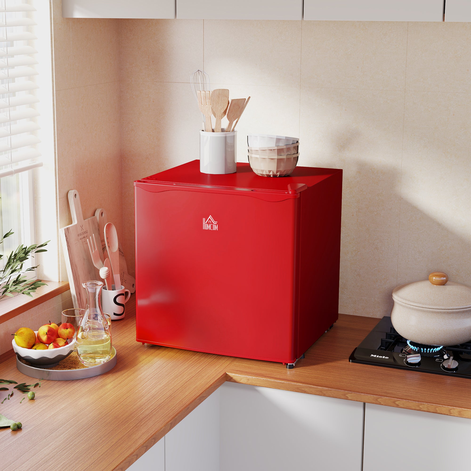 HOMCOM Mini Freezer Countertop, 1.1 Cu.Ft Compact Upright Freezer with Removable Shelves, Reversible Door for Home, Dorm, Apartment and Office, Red