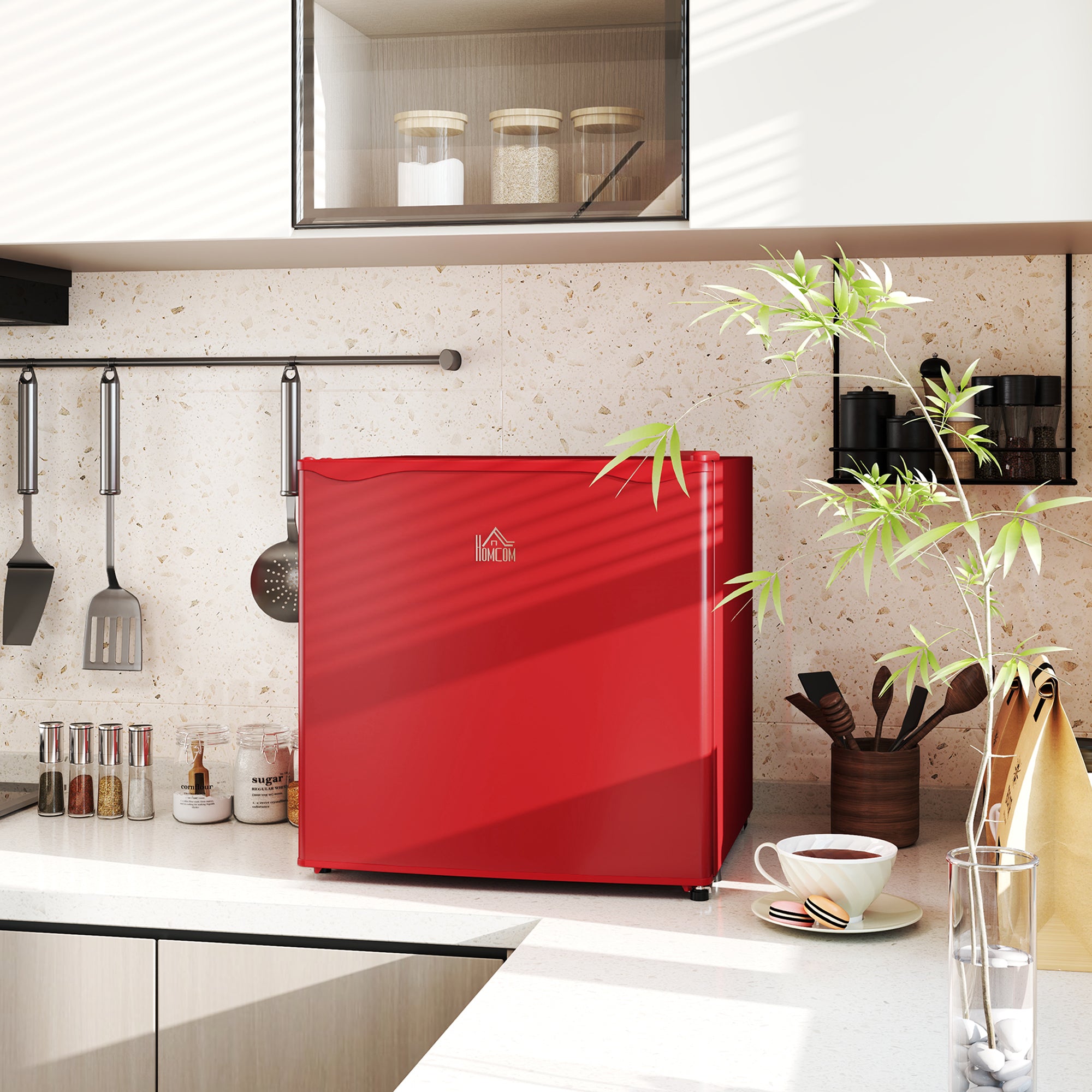HOMCOM Mini Freezer Countertop, 1.1 Cu.Ft Compact Upright Freezer with Removable Shelves, Reversible Door for Home, Dorm, Apartment and Office, Red